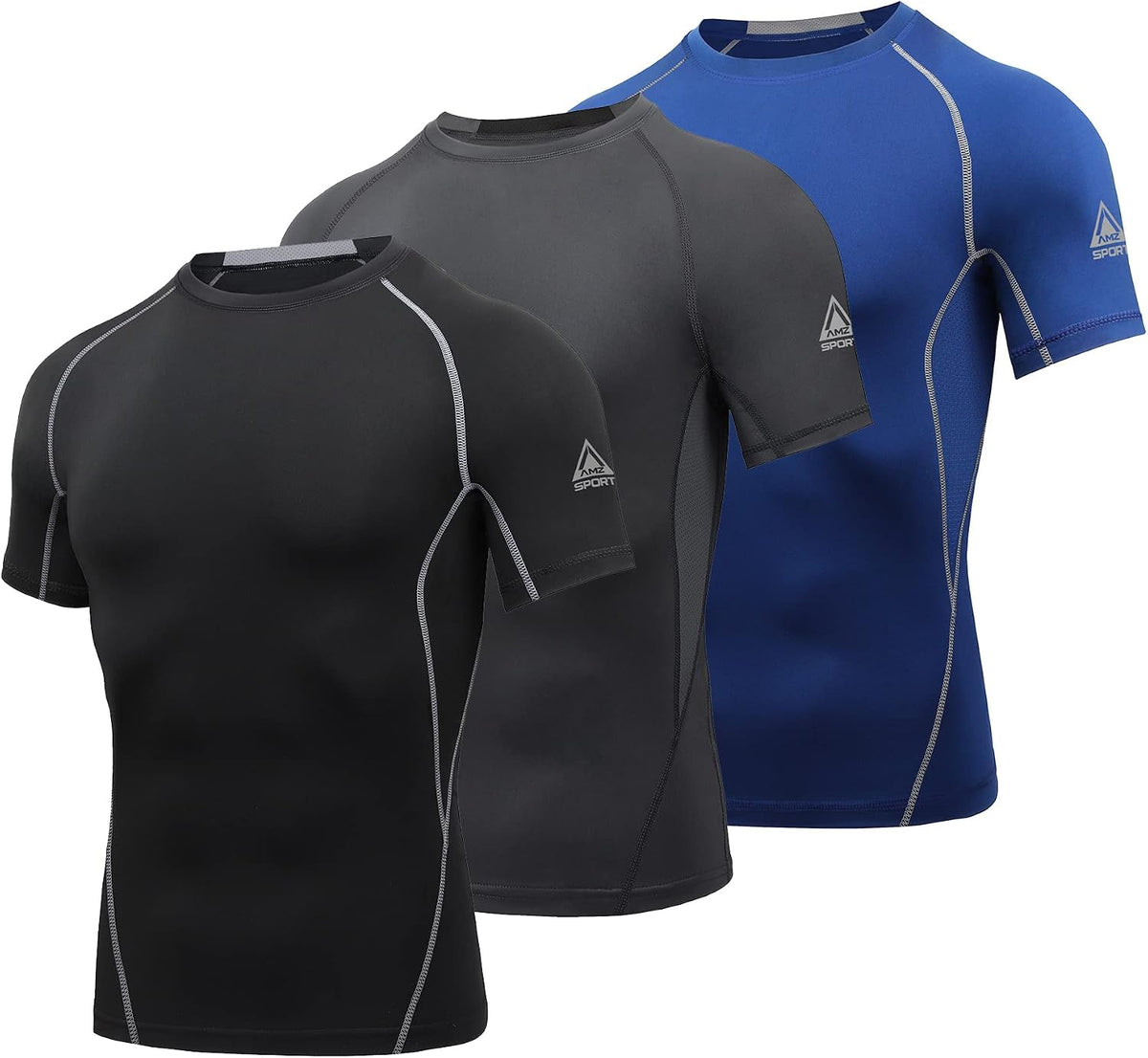 AMZSPORT Men's Short Sleeve Compression Shirt, Cool Dry Running Top