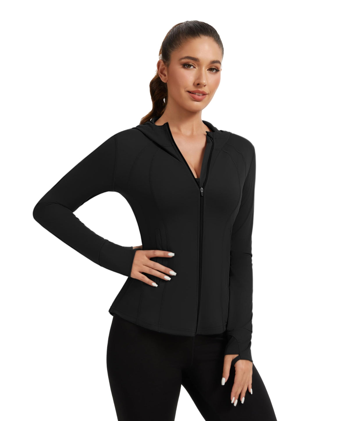 AMZSPORT Women's Running Jacket Slim Fit Training Top Yoga Gym Sport