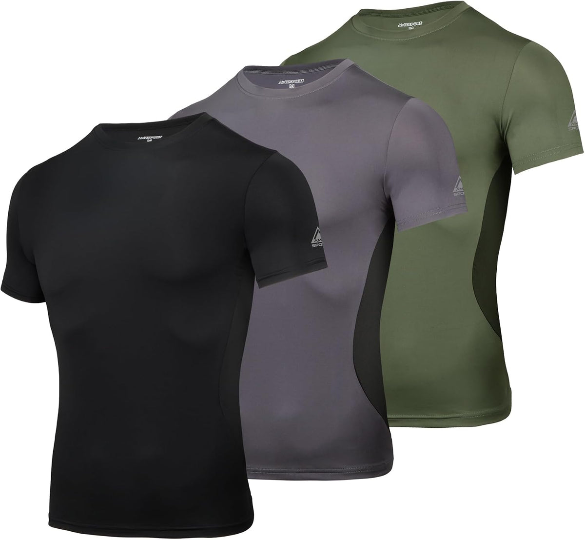 AMZSPORT Men's Short Sleeve Compression Shirt, Cool Dry Running Top