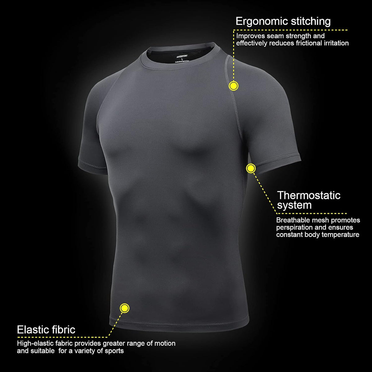 AMZSPORT Men's Short Sleeve Compression Shirt, Cool Dry Running Top