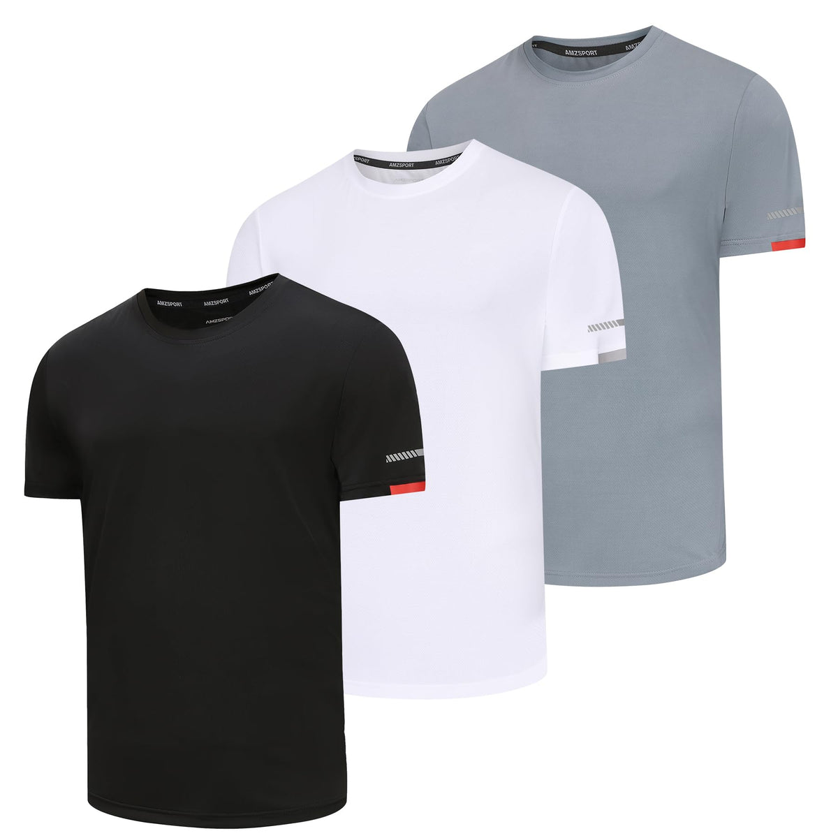 AMZSPORT Herren Sport T-Shirts, 3/5er-Pack Atmungsaktive & Schnelltrocknende Mesh Kurzarmshirts für Laufen, Training & Fitness