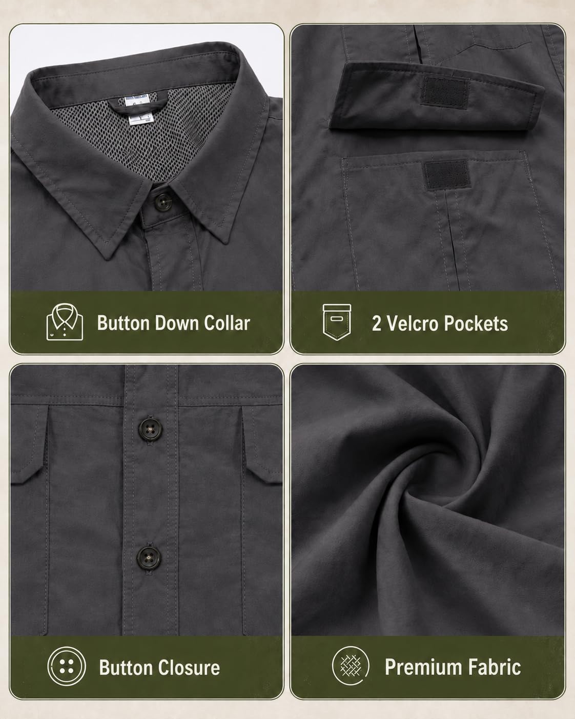 AMZSPORT Men's Quick-Dry Short Sleeve Button Shirt with Pockets
