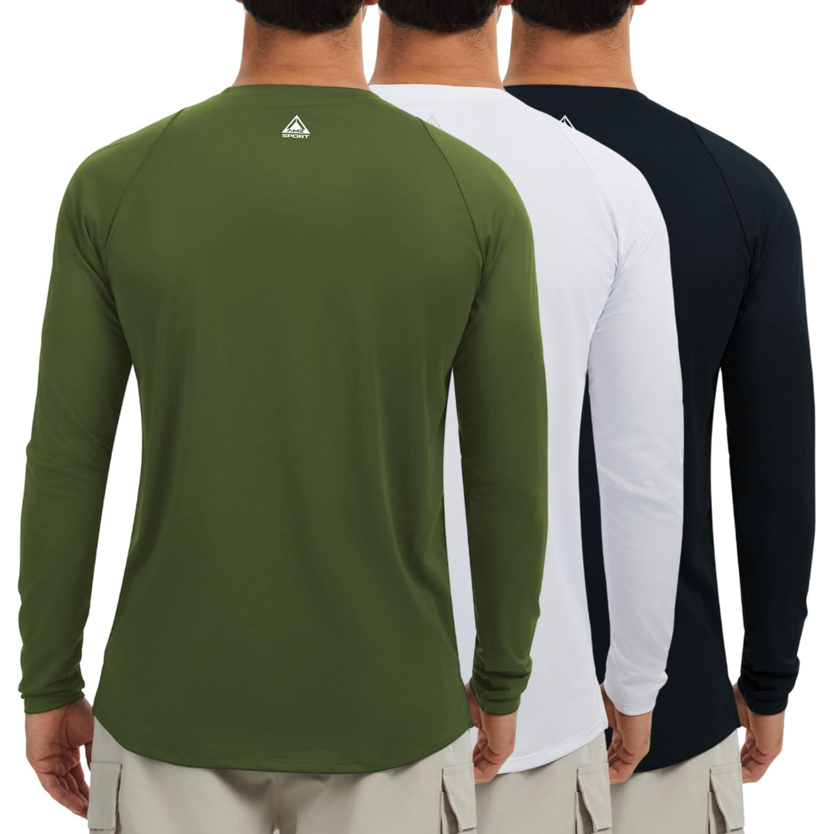 AMZSPORT Men's 3-Pack UPF 50+ Long Sleeve Sun Protection Shirt