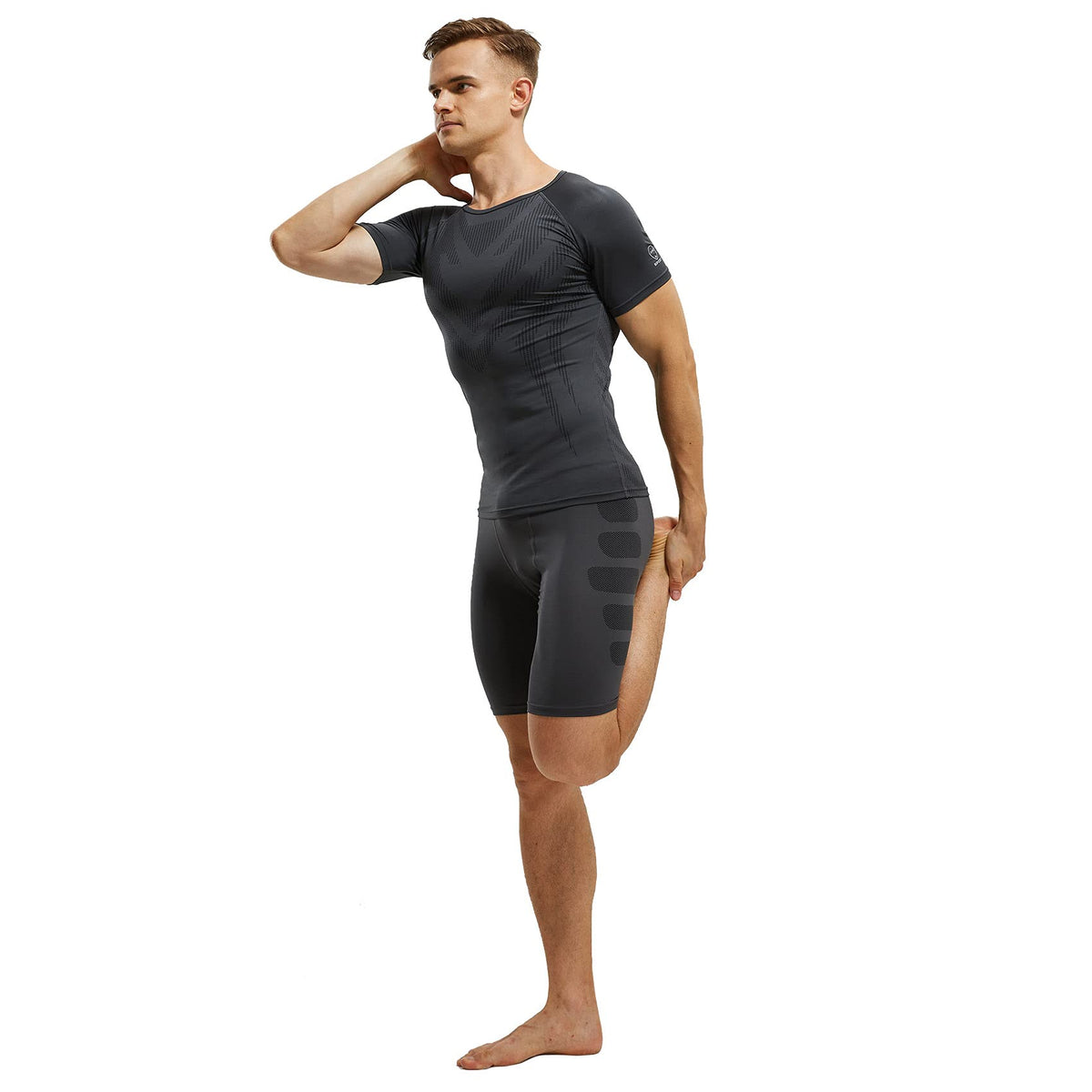 AMZSPORT Men's Short Sleeve Compression Shirt Quick-Dry Running