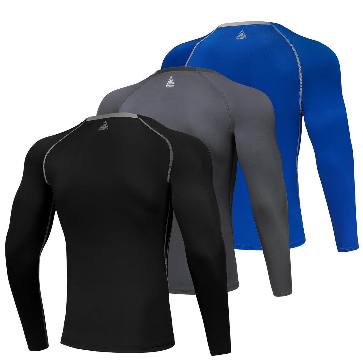 AMZSPORT Men's Long Sleeve Compression Running Shirt Quick Dry