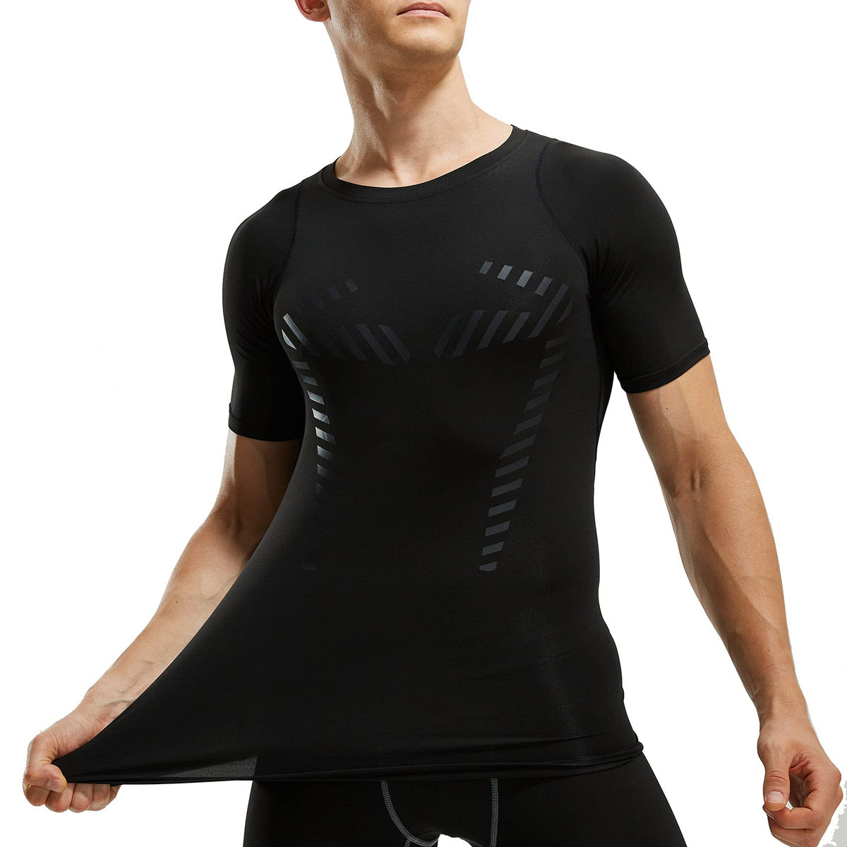 AMZSPORT Men's Breathable Compression Shirt, Short Sleeve