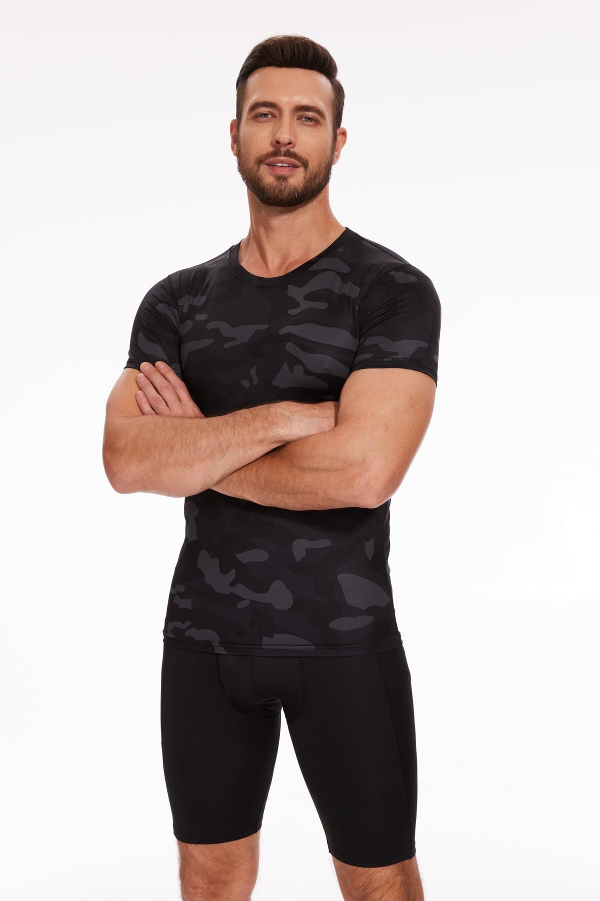 AMZSPORT Men's Short Sleeve Compression Shirt Quick-Dry Running Top