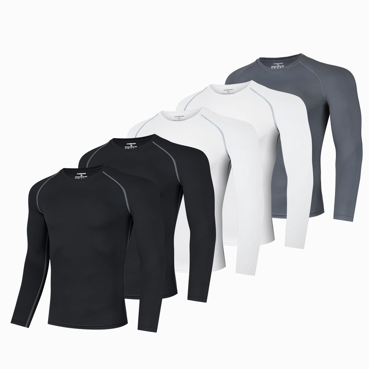 AMZSPORT Men's Long Sleeve Compression Running Shirt Quick Dry