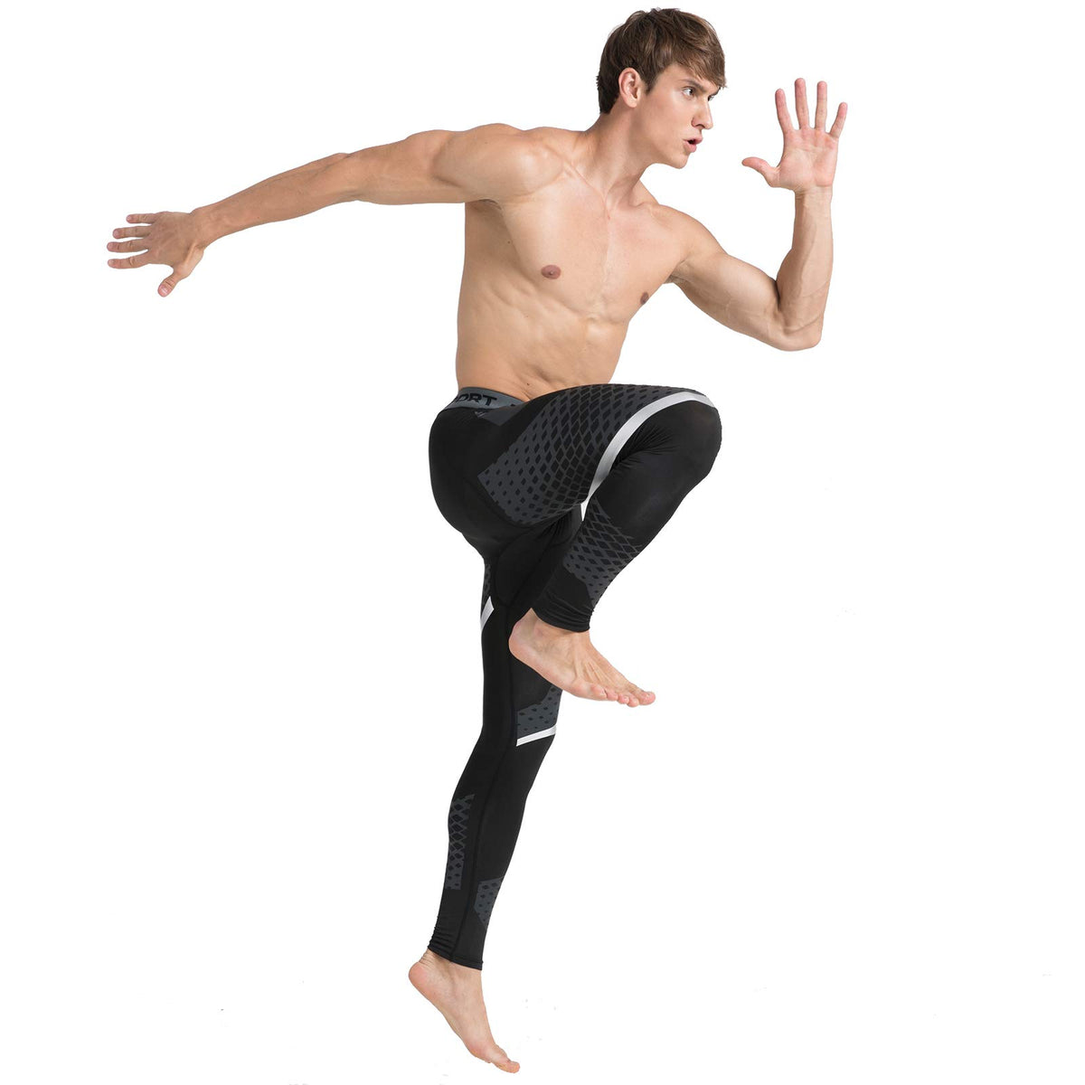 AMZSPORT Men's Quick-Dry Compression Running Tights
