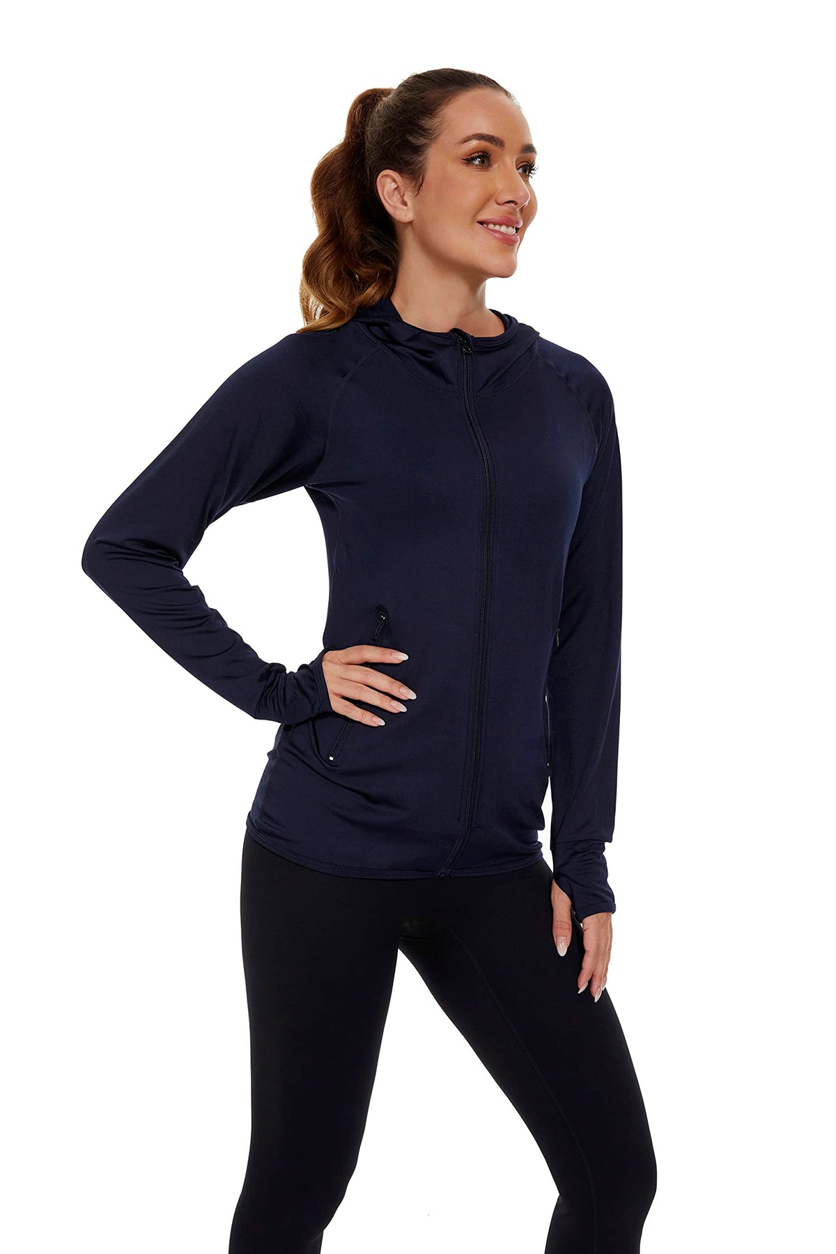 AMZSPORT Women's Running Jacket Long Sleeve Sports Zip-Up