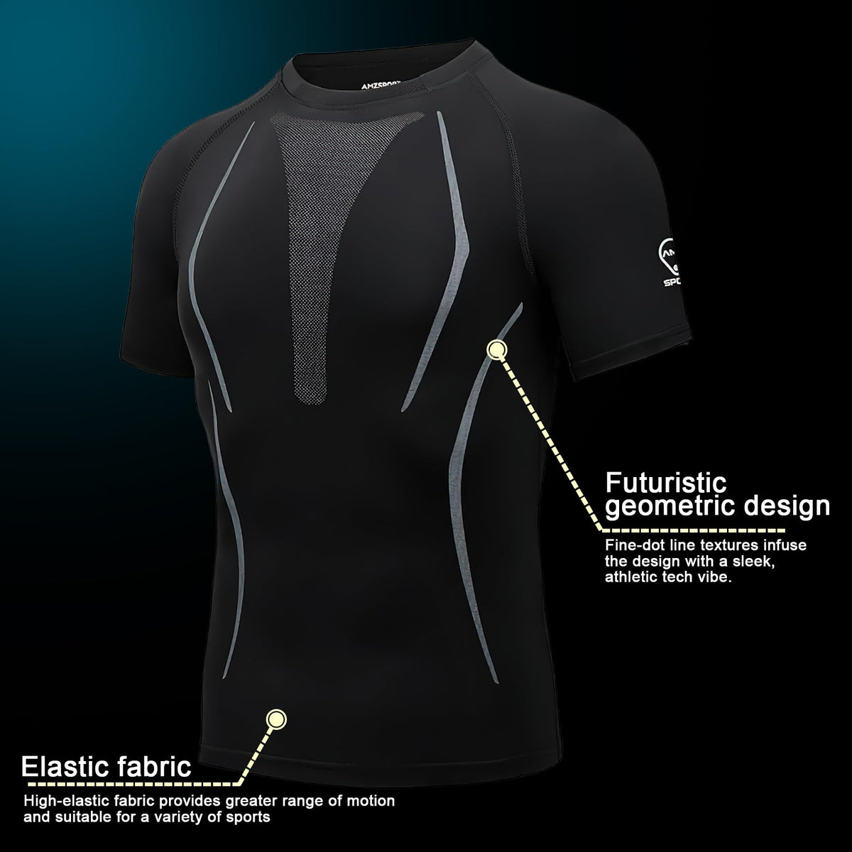 AMZSPORT Men's Short Sleeve Compression Shirt Quick-Dry Running Top