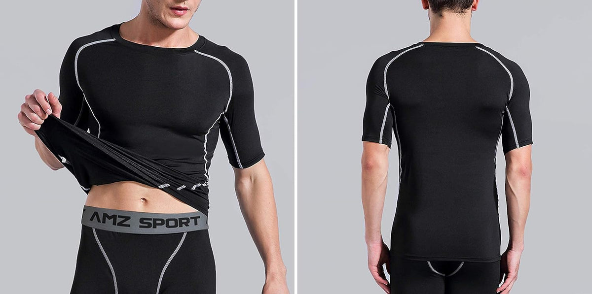AMZSPORT Men's Short Sleeve Compression Shirt, Cool Dry Running Top