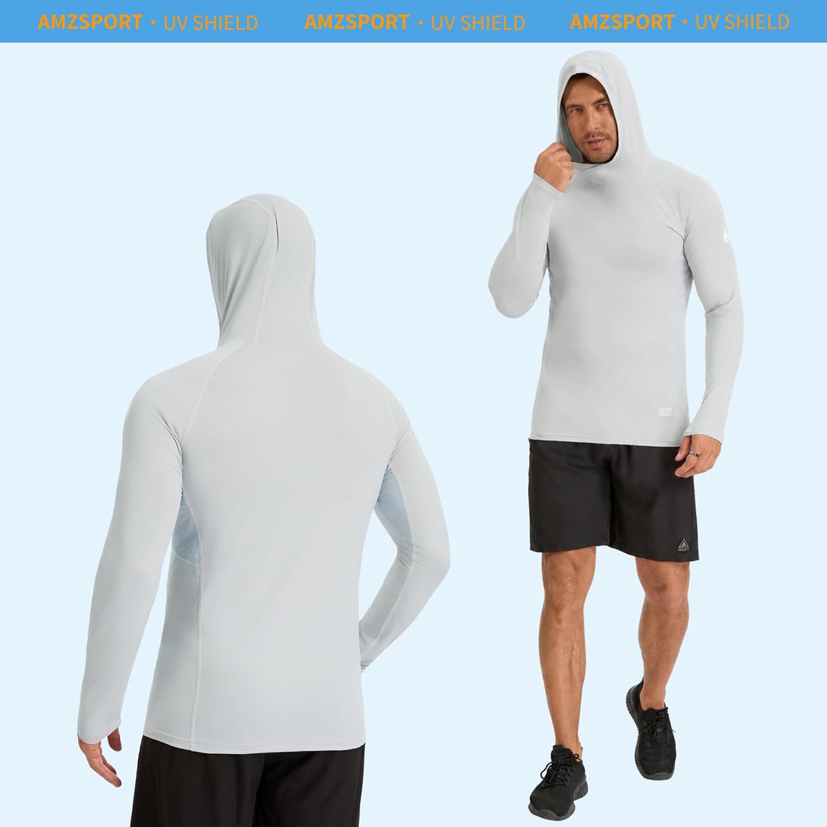 AMZSPORT Men's UPF 50+ UV Protection Hoodie with Thumb Holes, Fishing