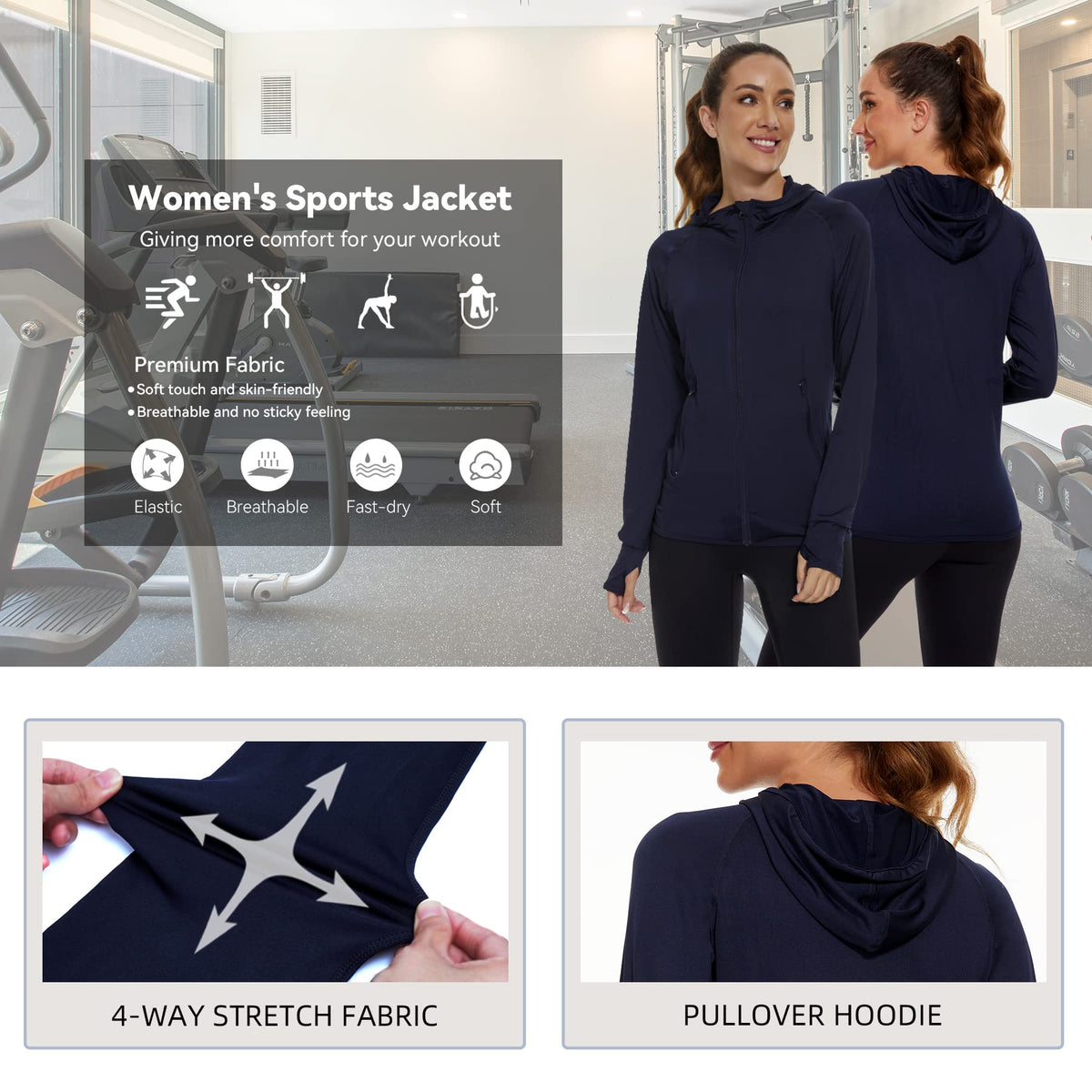 AMZSPORT Women's Running Jacket Long Sleeve Sports Zip-Up