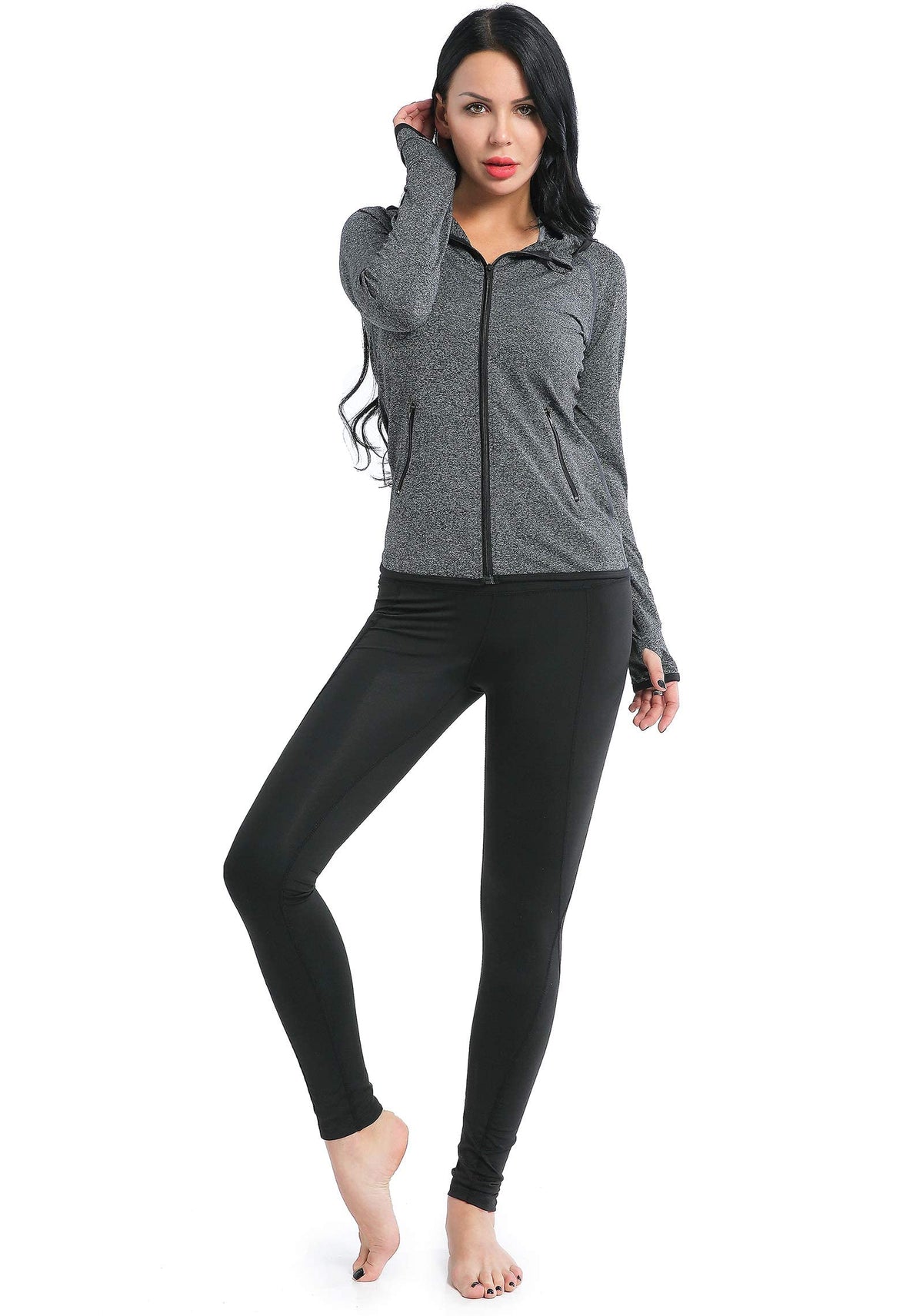 AMZSPORT Women's Running Jacket Long Sleeve Sports Zip-Up