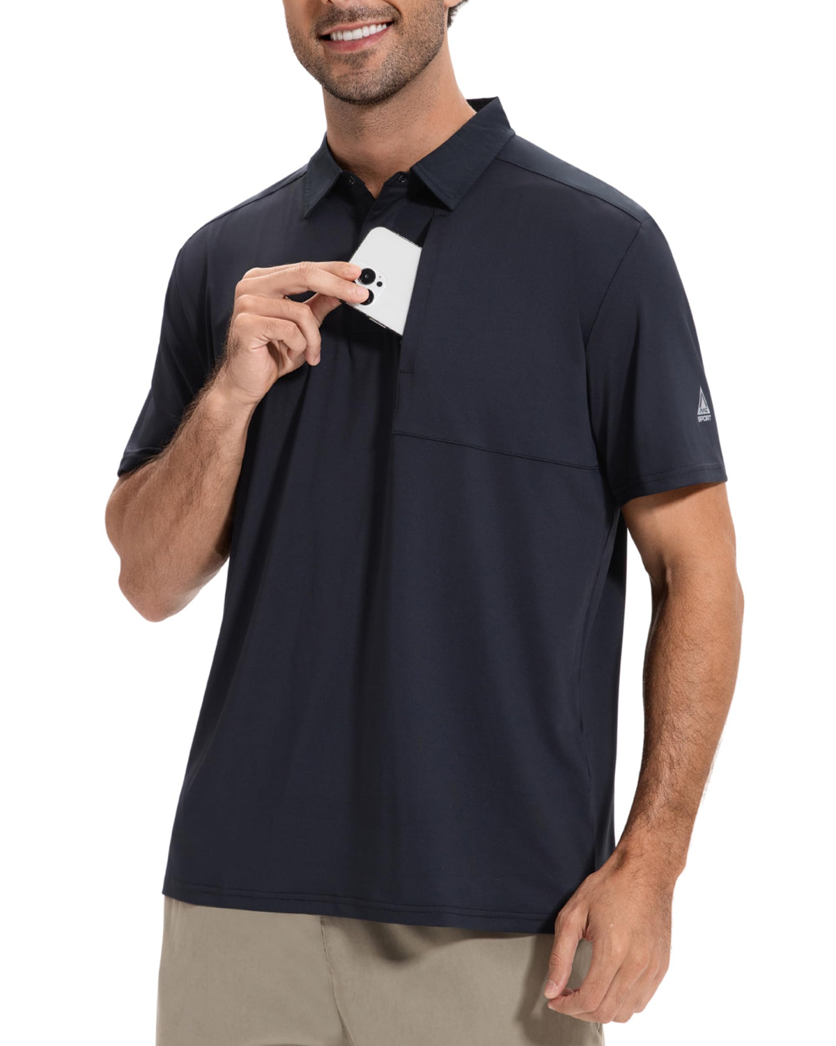 AMZSPORT Men's Short Sleeve Polo Shirt Quick-Dry Zip Pocket Sport