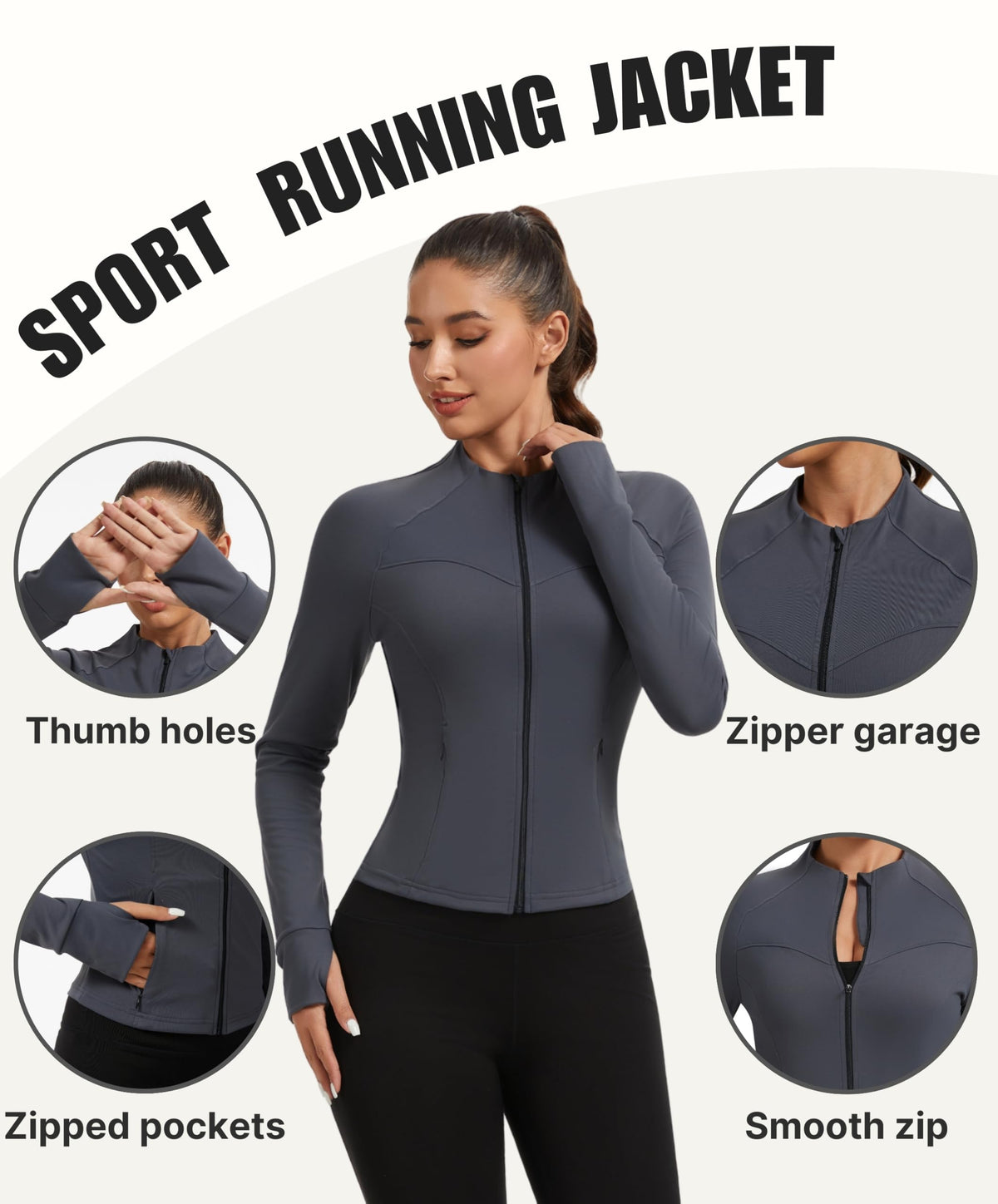 AMZSPORT Women's Running Jacket Slim Fit Training Top Yoga Gym Sport