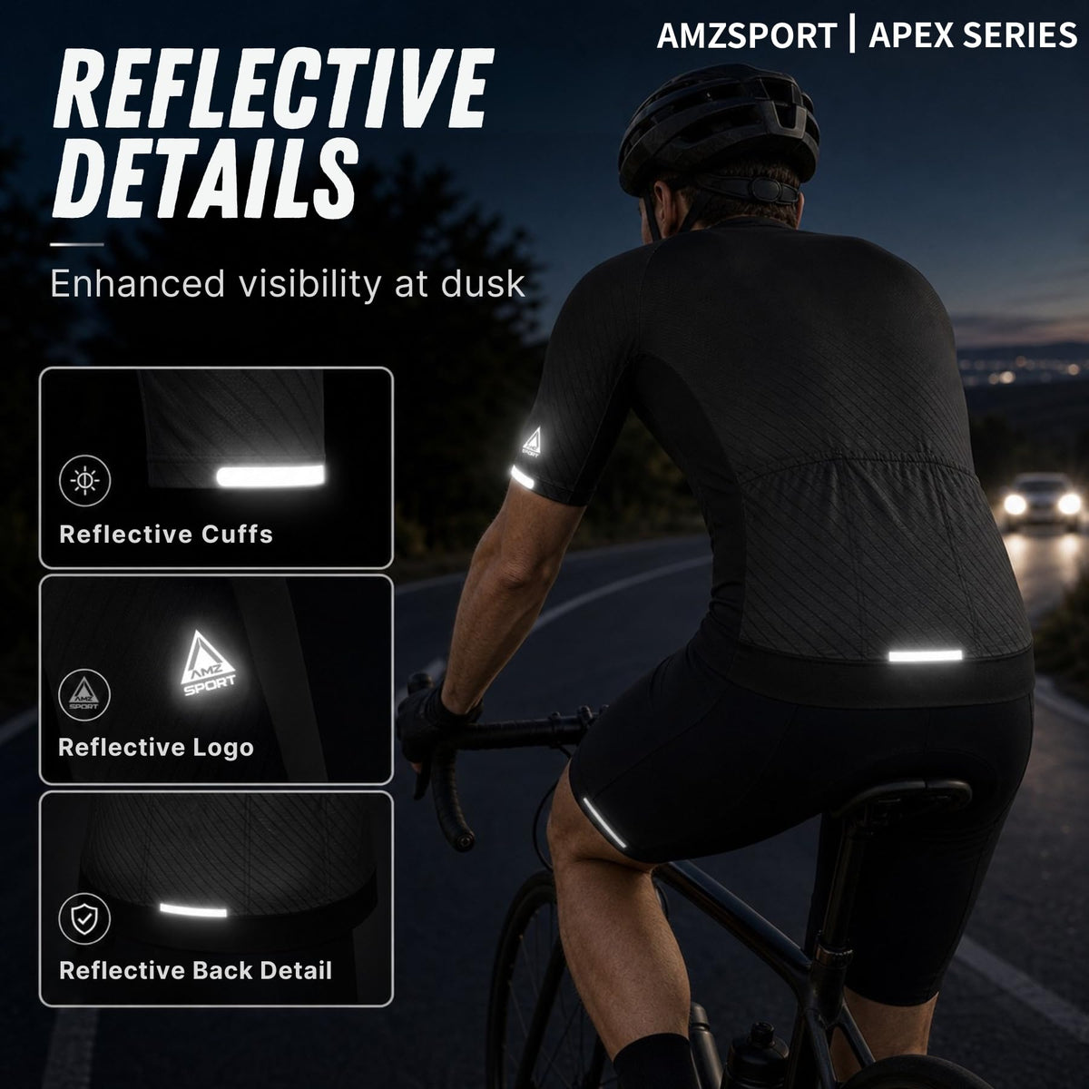 AMZSPORT Men's Short Sleeve Cycling Jersey Zip Pockets Quick-Dry Top