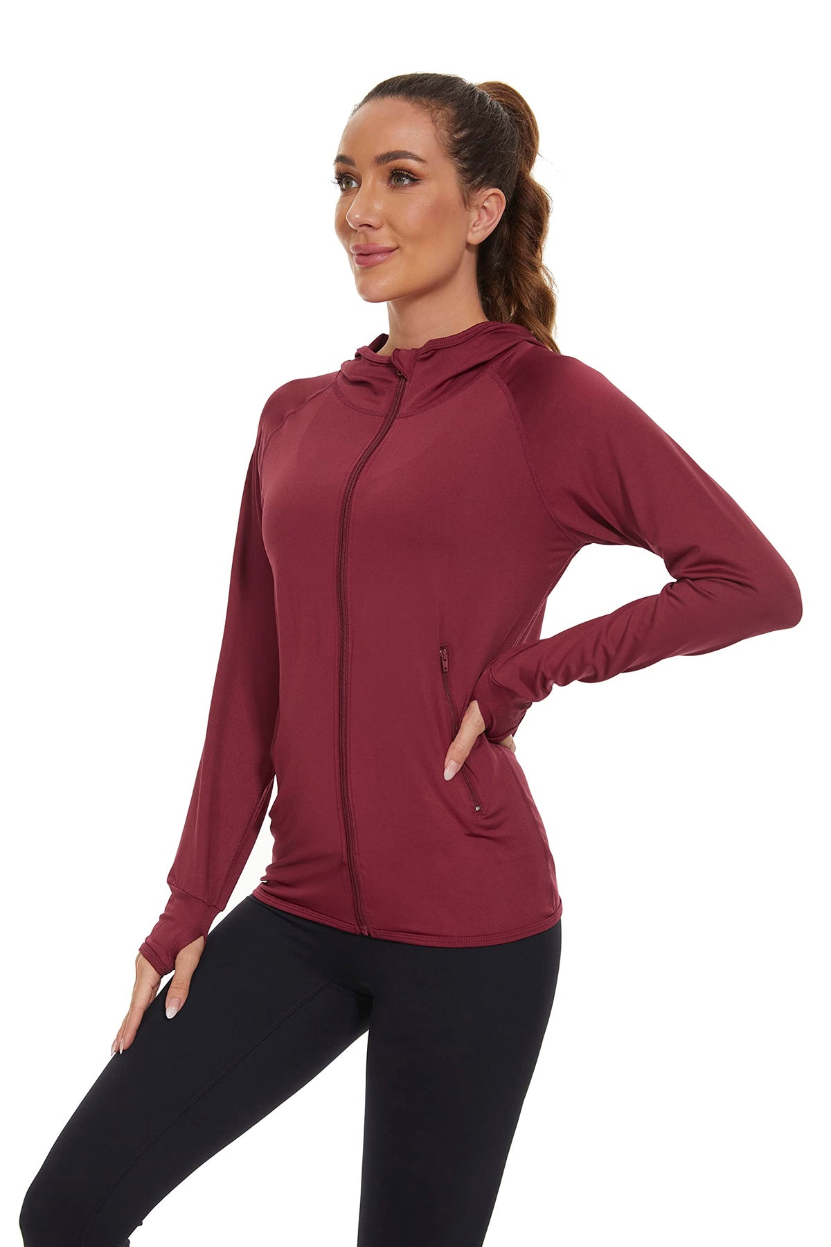 AMZSPORT Women's Running Jacket Long Sleeve Sports Zip-Up