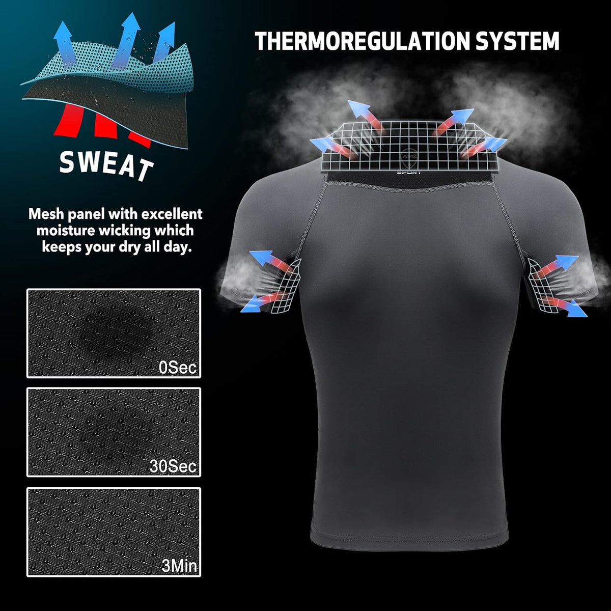 AMZSPORT Men's Short Sleeve Compression Shirt, Cool Dry Running Top