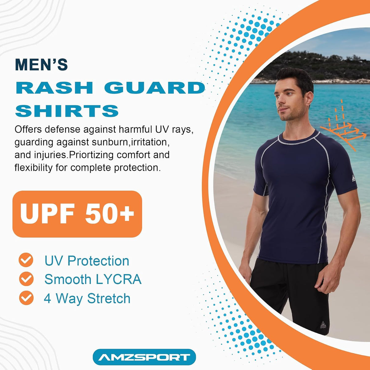AMZSPORT Men's Rash Guard Shirt, UPF 50+ UV Protection