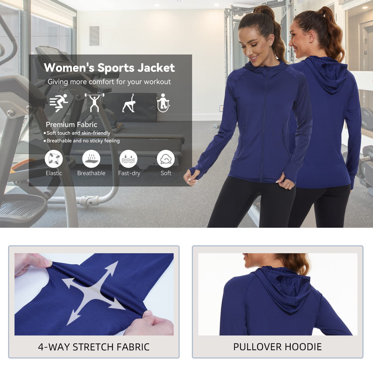 AMZSPORT Women's Running Jacket Long Sleeve Sports Zip-Up