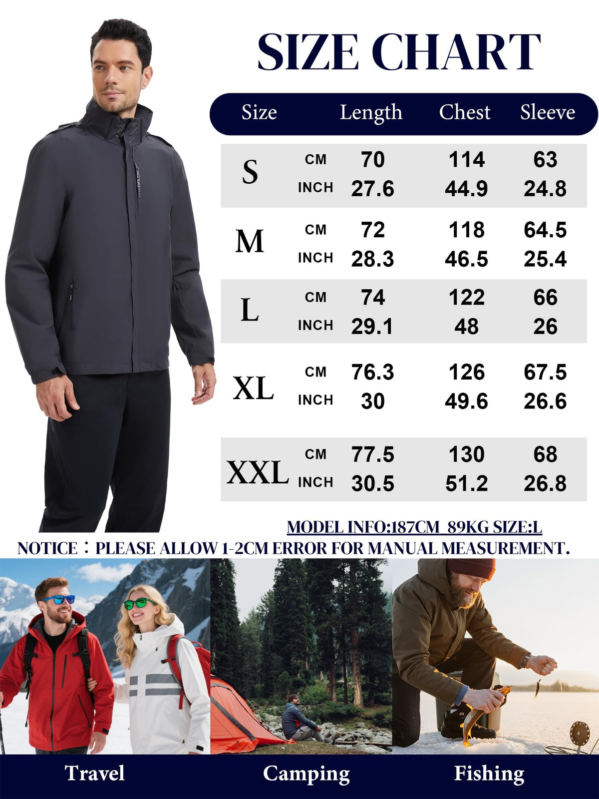 AMZSPORT Men's Hooded Rain Jacket