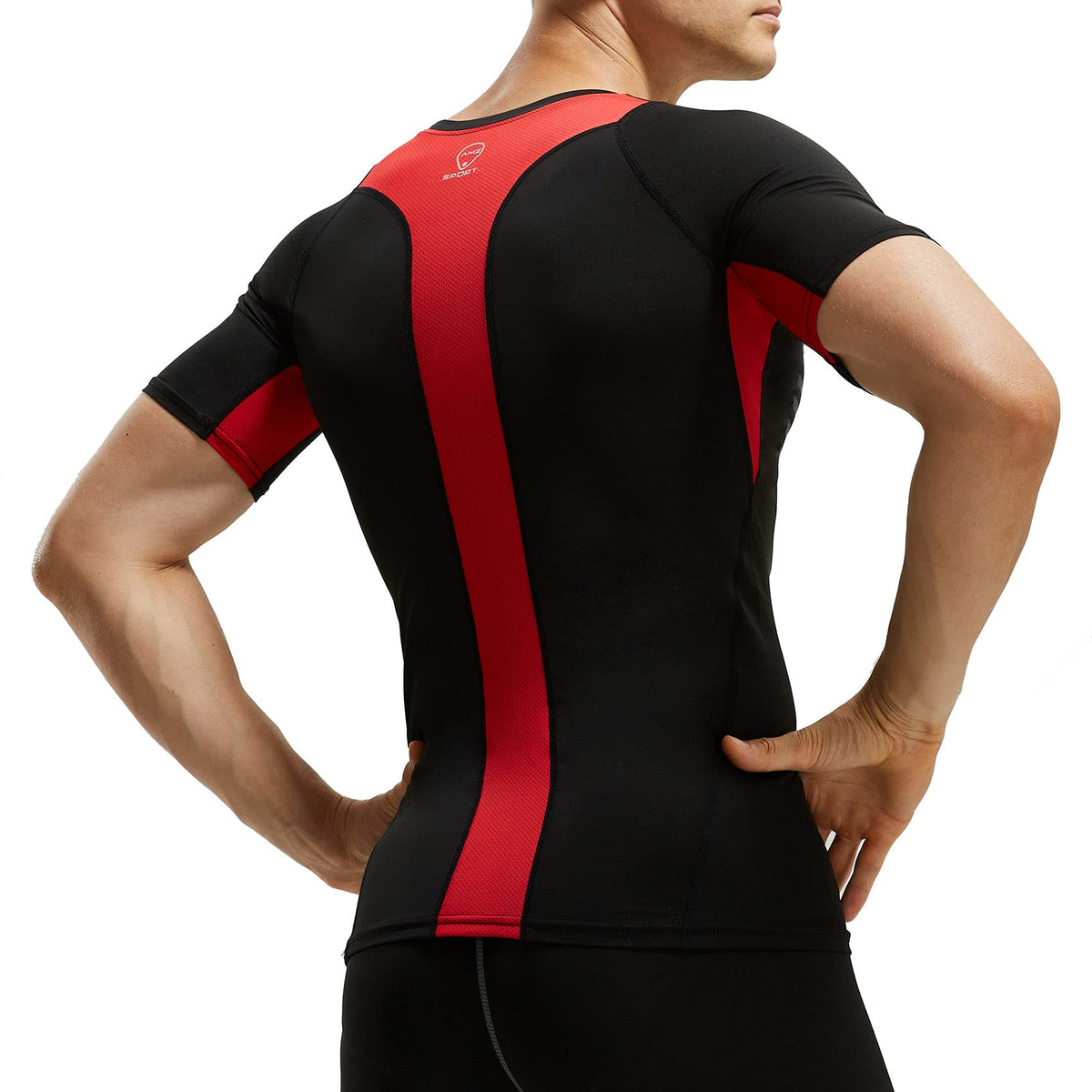 AMZSPORT Men's Breathable Compression Shirt, Short Sleeve