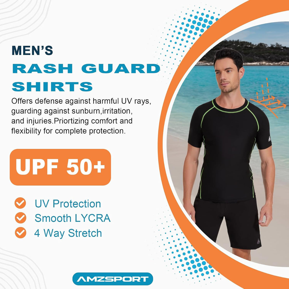 AMZSPORT Men's Rash Guard Shirt, UPF 50+ UV Protection