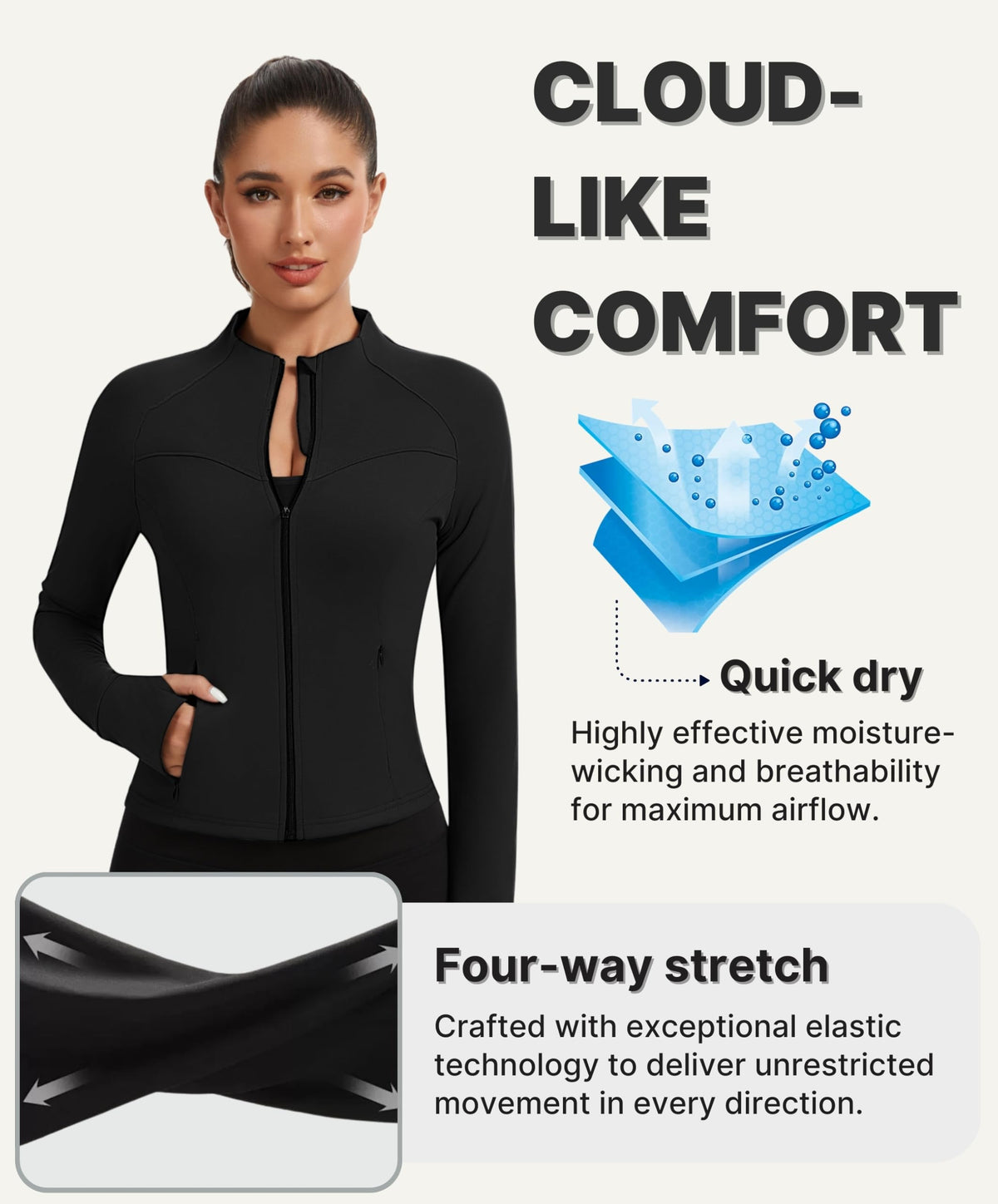 AMZSPORT Women's Running Jacket Slim Fit Training Top Yoga Gym Sport