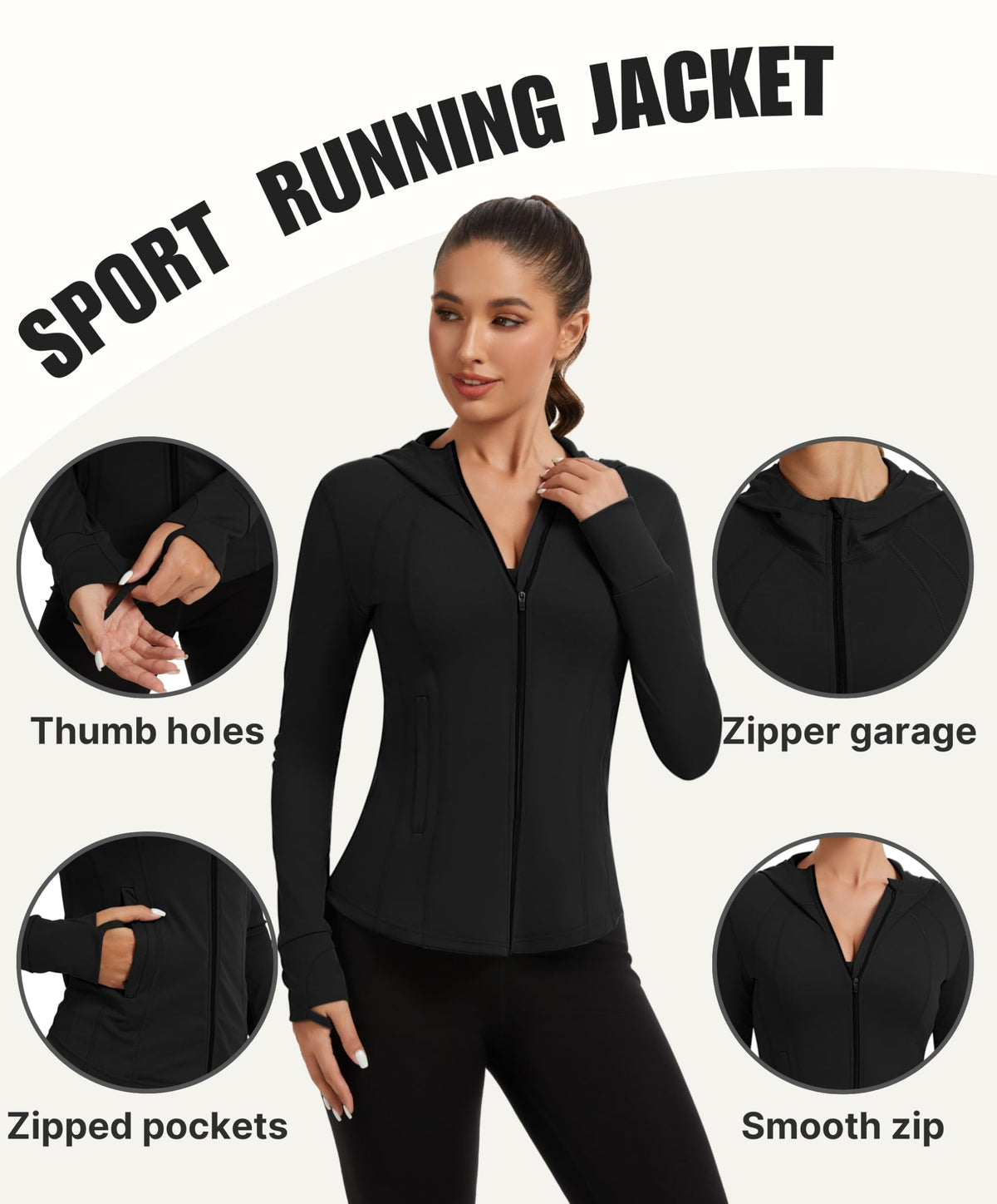 AMZSPORT Women's Running Jacket Slim Fit Training Top Yoga Gym Sport