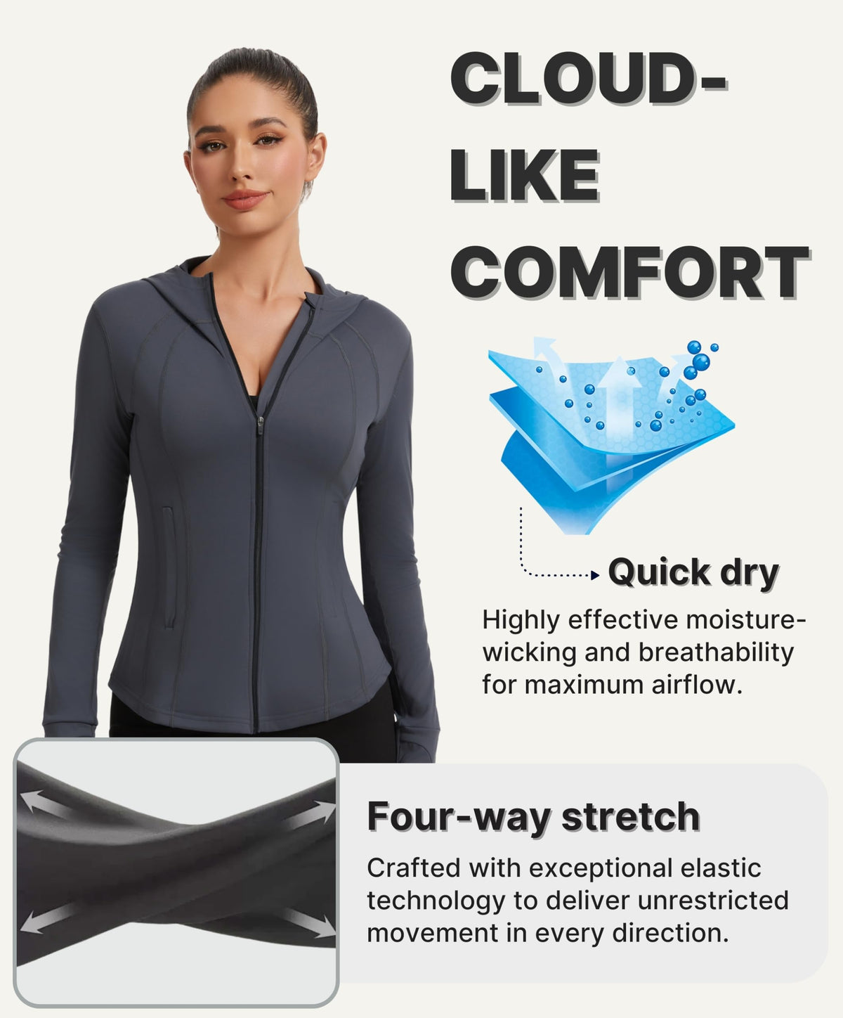 AMZSPORT Women's Running Jacket Slim Fit Training Top Yoga Gym Sport
