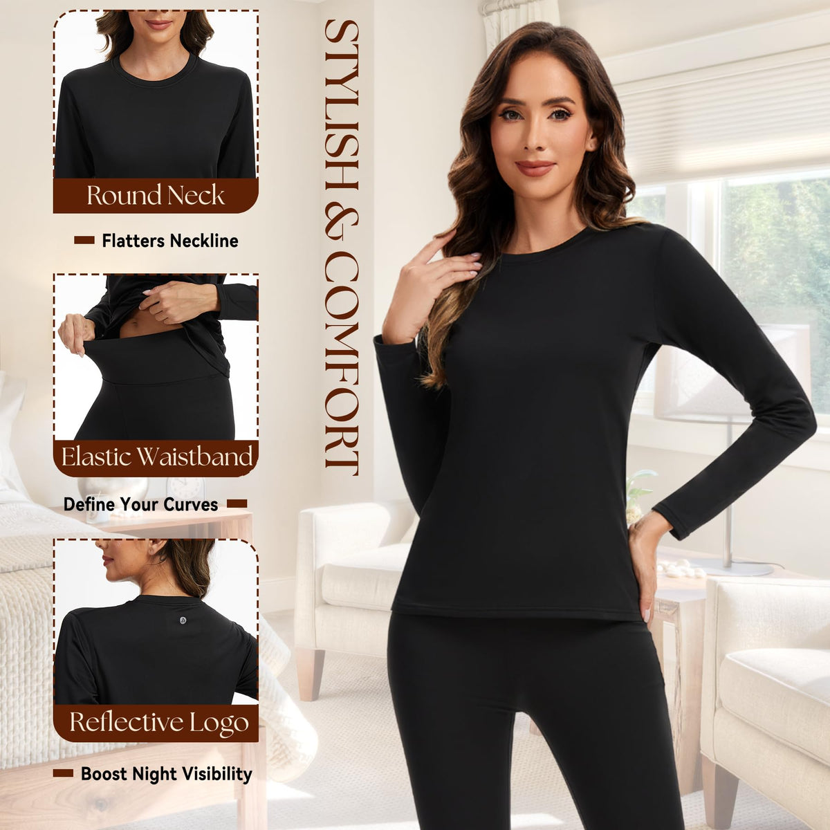 AMZSPORT Women's Thermal Underwear Set Fleece-Lined Ski Base Layer