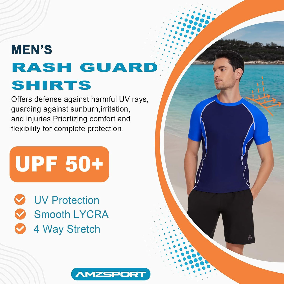 AMZSPORT Men's Rash Guard Shirt, UPF 50+ UV Protection