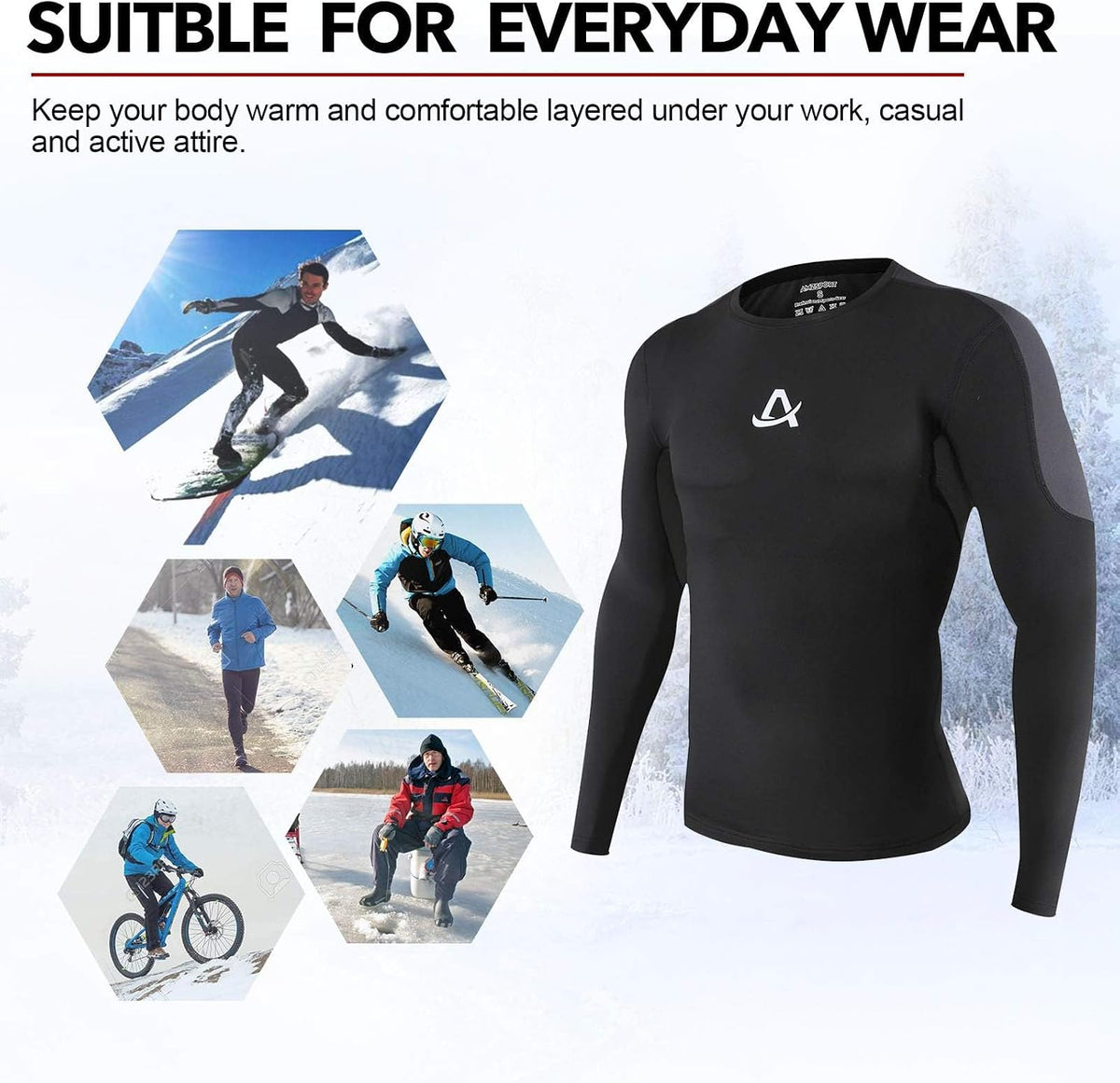 AMZSPORT Men's Long Sleeve Compression Shirt, Breathable