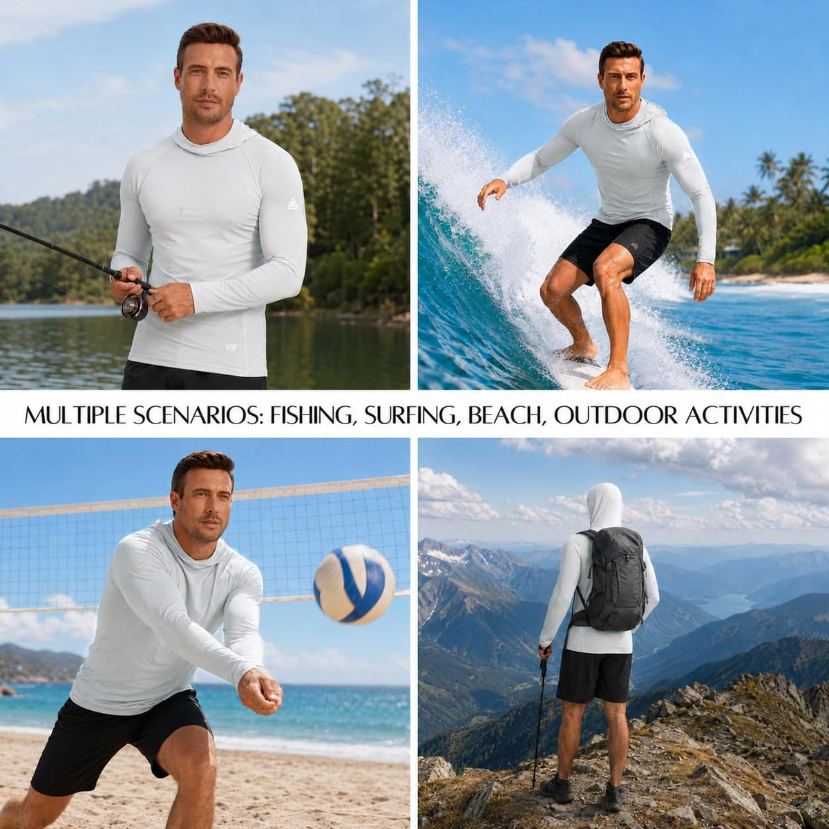 AMZSPORT Men's UPF 50+ UV Protection Hoodie with Thumb Holes, Fishing