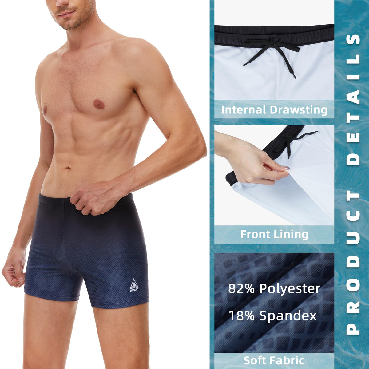 AMZSPORT Men's Short Swim Trunks Quick-Dry Beach Shorts Mesh Lining