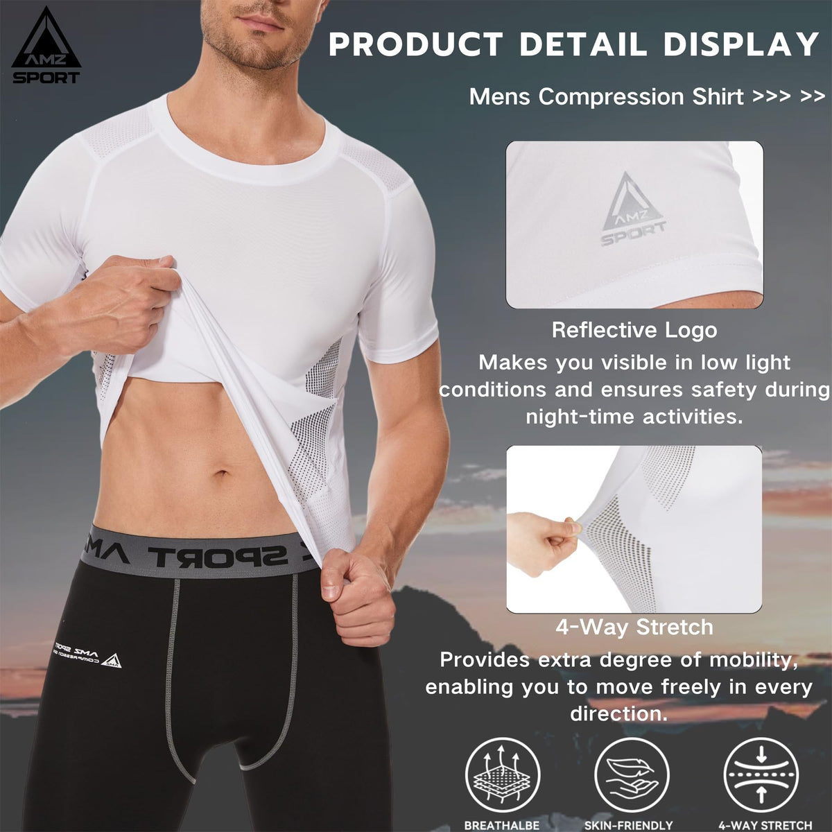 AMZSPORT Men's Short Sleeve Compression Shirt Quick-Dry Running