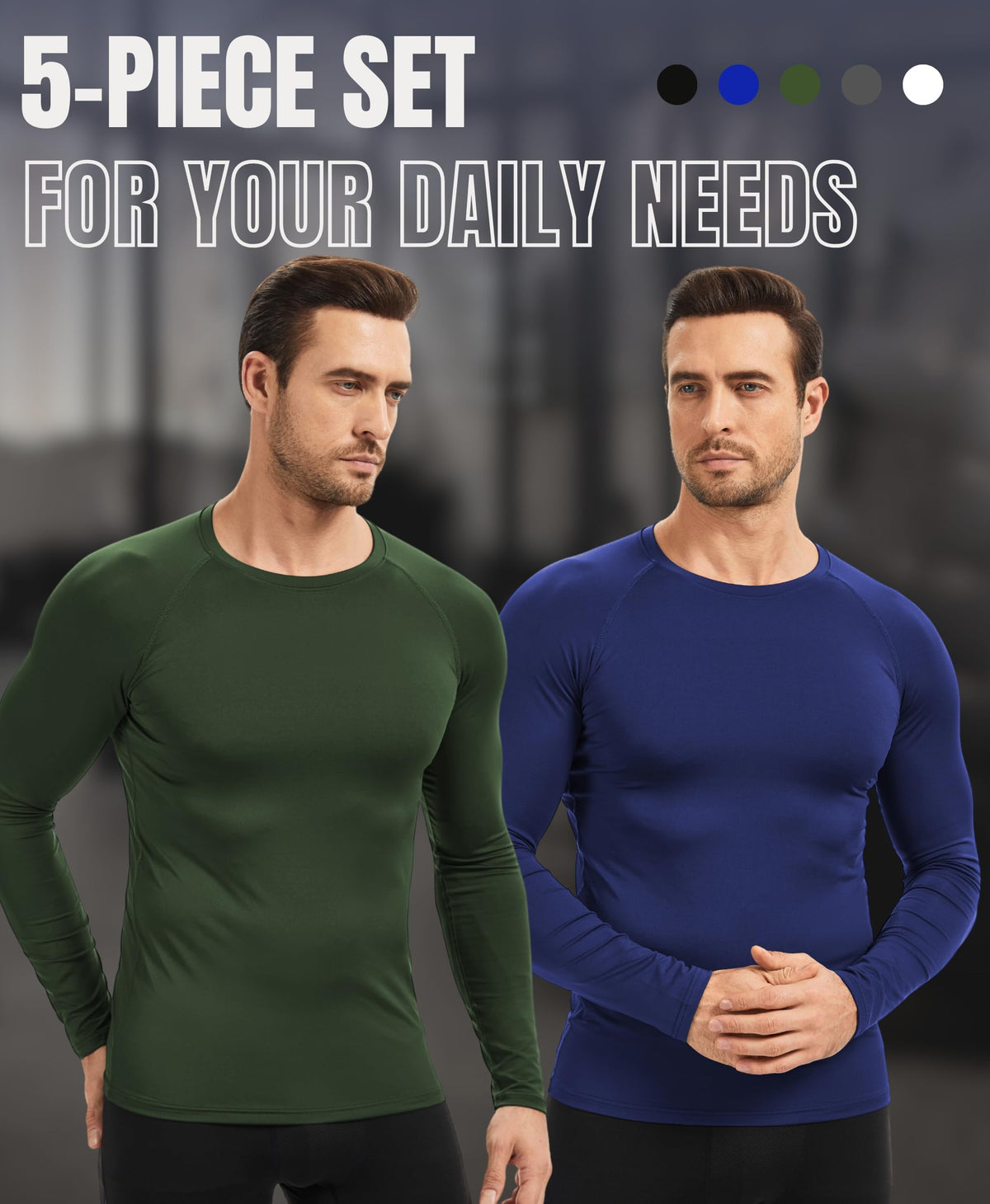 AMZSPORT Men's Long Sleeve Compression Running Shirt Quick Dry