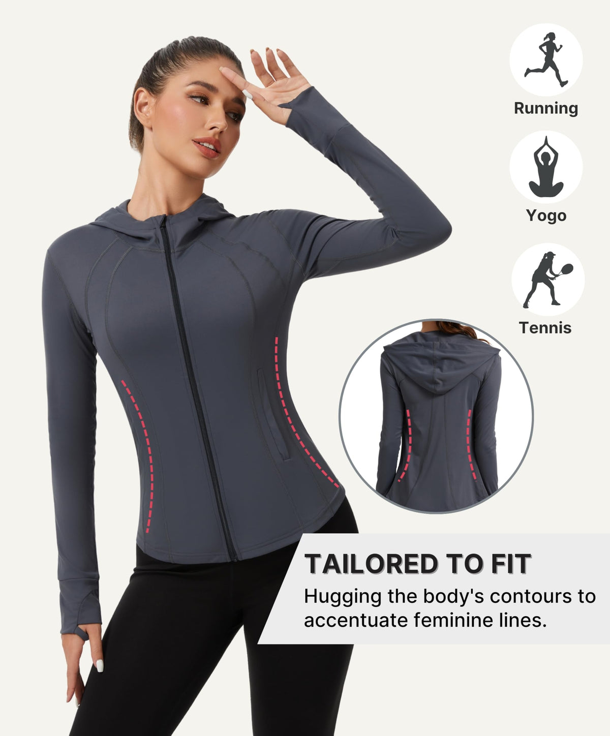 AMZSPORT Women's Running Jacket Slim Fit Training Top Yoga Gym Sport