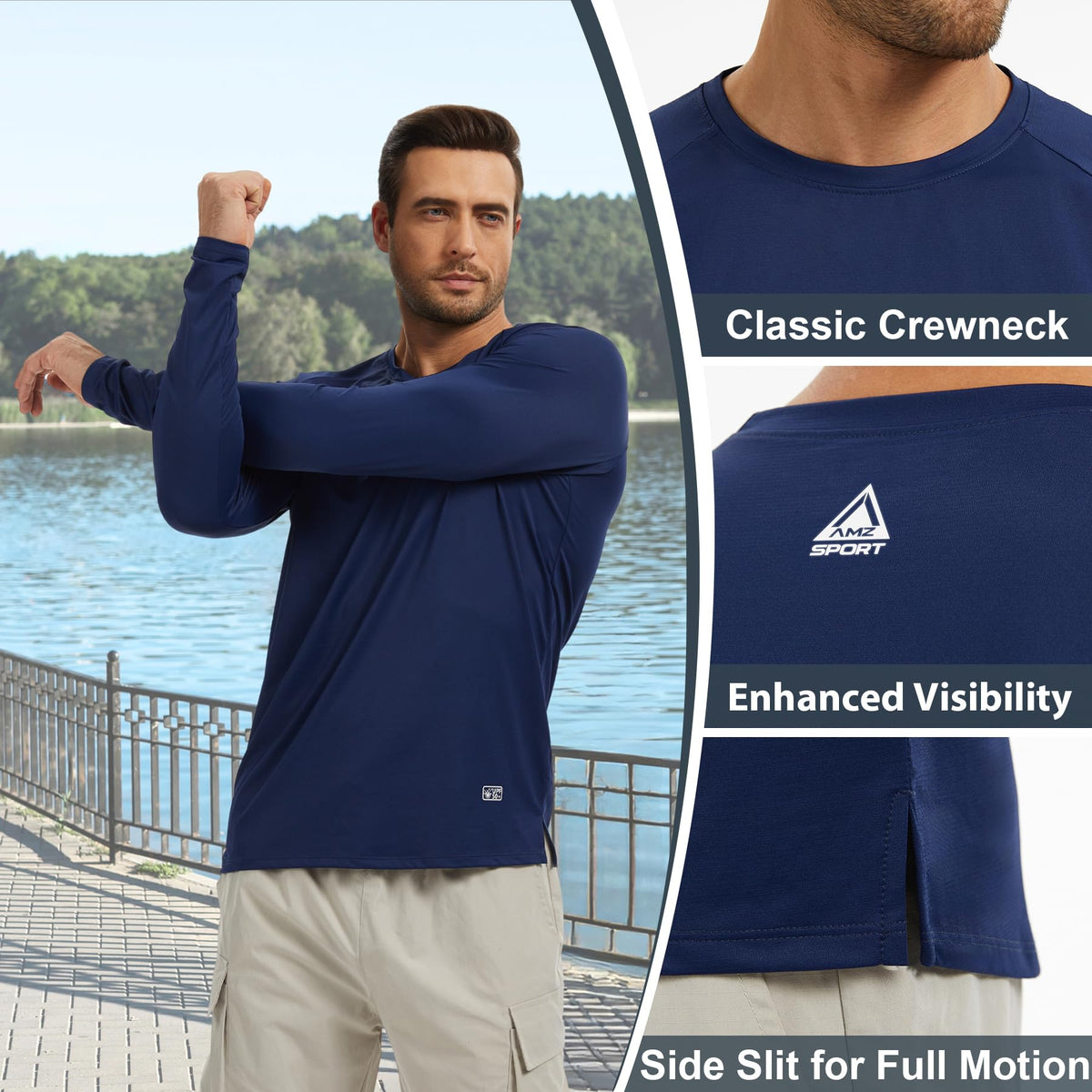 AMZSPORT Men's 3-Pack UPF 50+ Long Sleeve Sun Protection Shirt