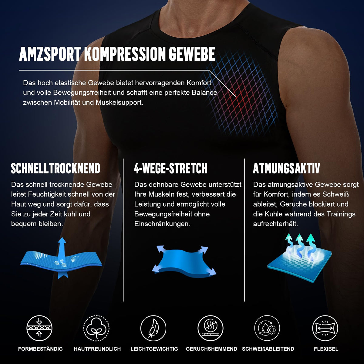 AMZSPORT Men's 5-Pack Sleeveless Compression Tank Top Gym Running