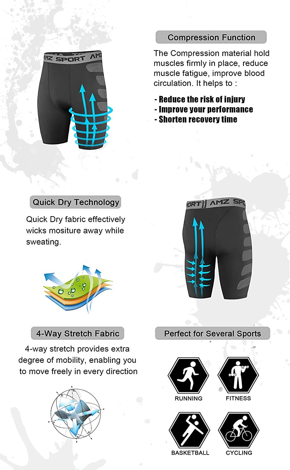 AMZSPORT Men's Breathable Compression Shorts