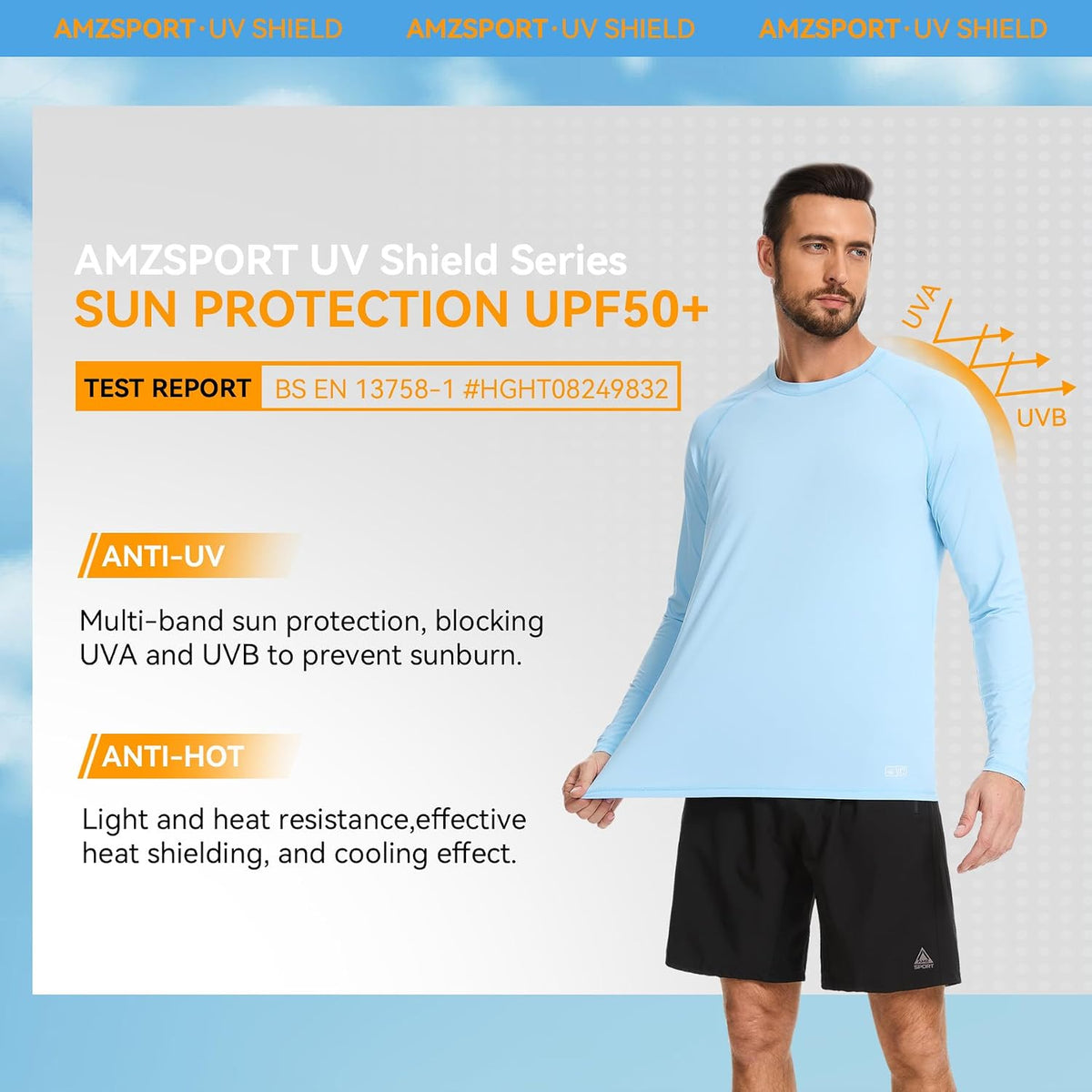 AMZSPORT Men's UPF 50+ Rash Guard Shirt