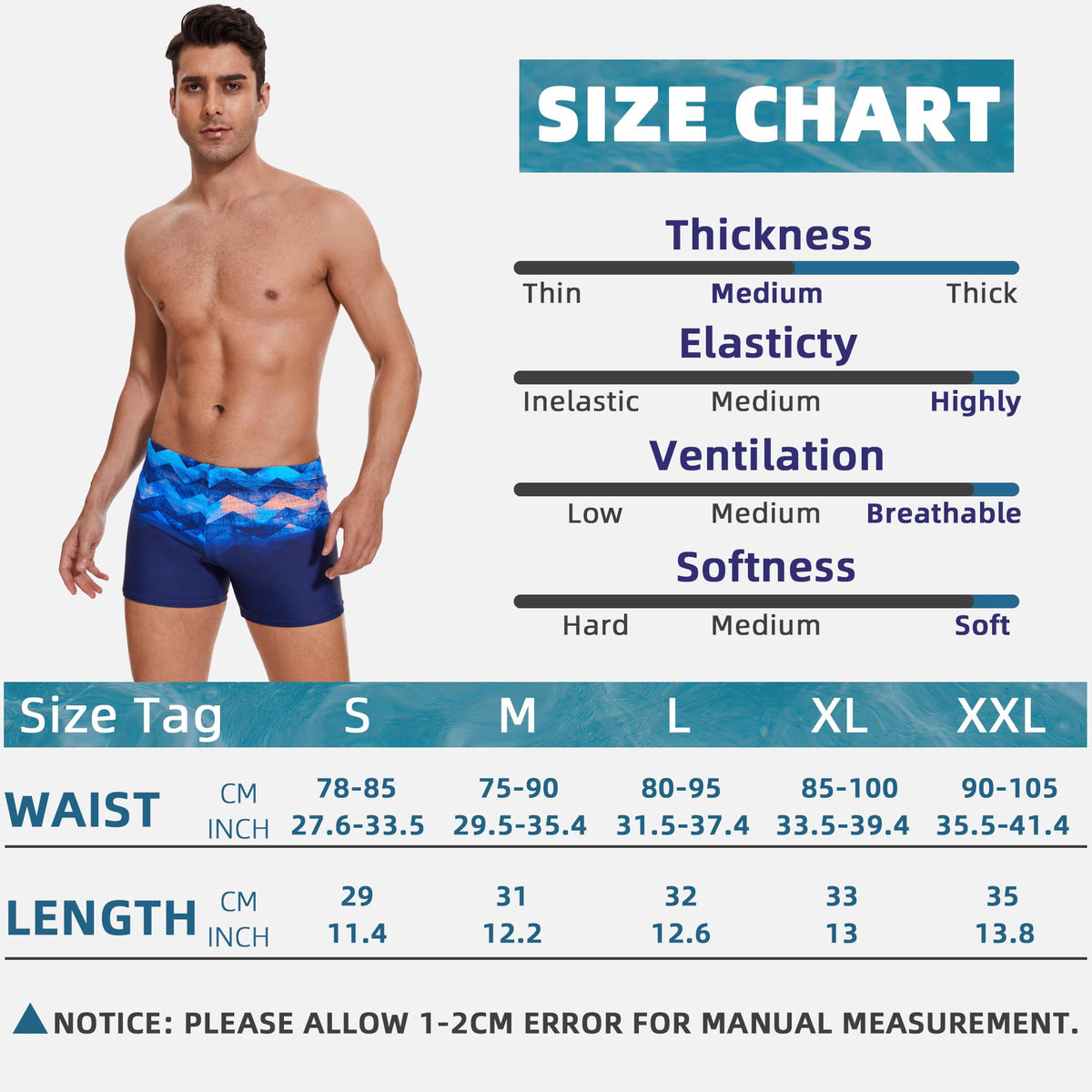 AMZSPORT Men's Short Swim Trunks Quick-Dry Beach Shorts Mesh Lining