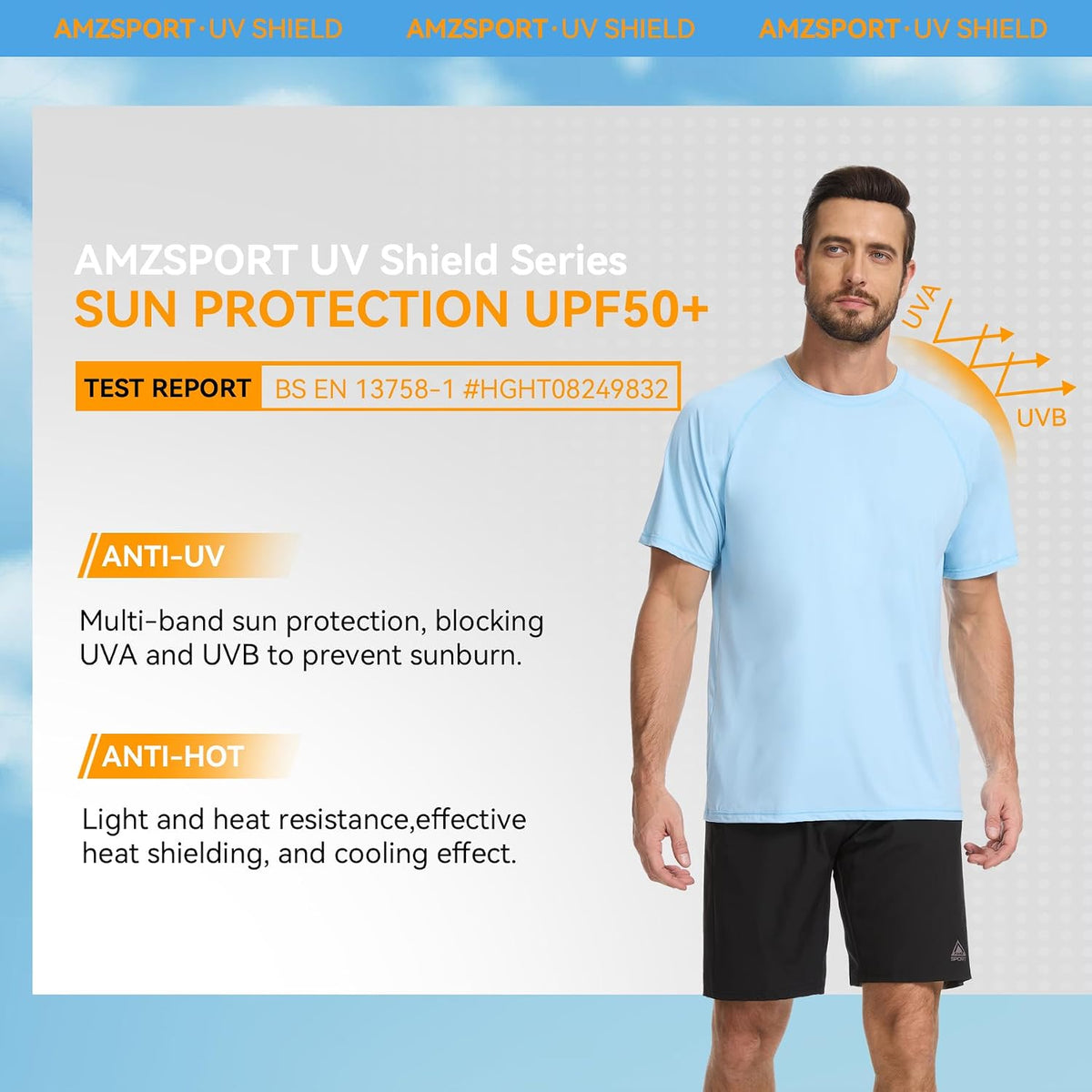 AMZSPORT Men's UPF 50+ Rash Guard Shirt