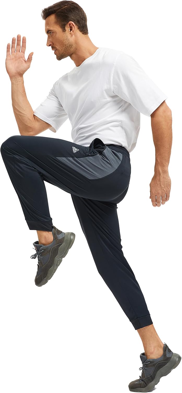 AMZSPORT Men's Breathable Joggers with Zip Pockets for Gym, Running