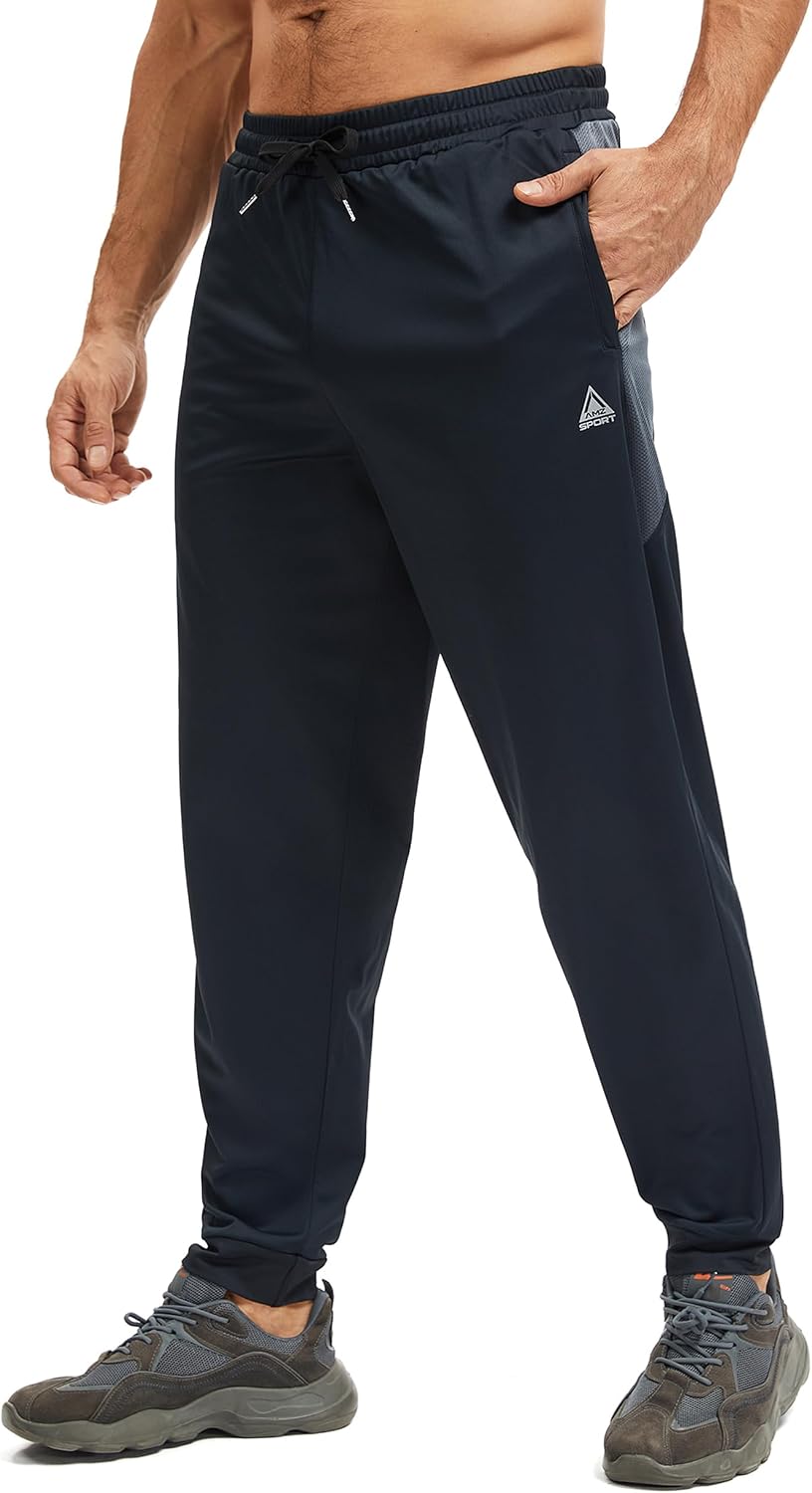 AMZSPORT Men's Breathable Joggers with Zip Pockets for Gym, Running