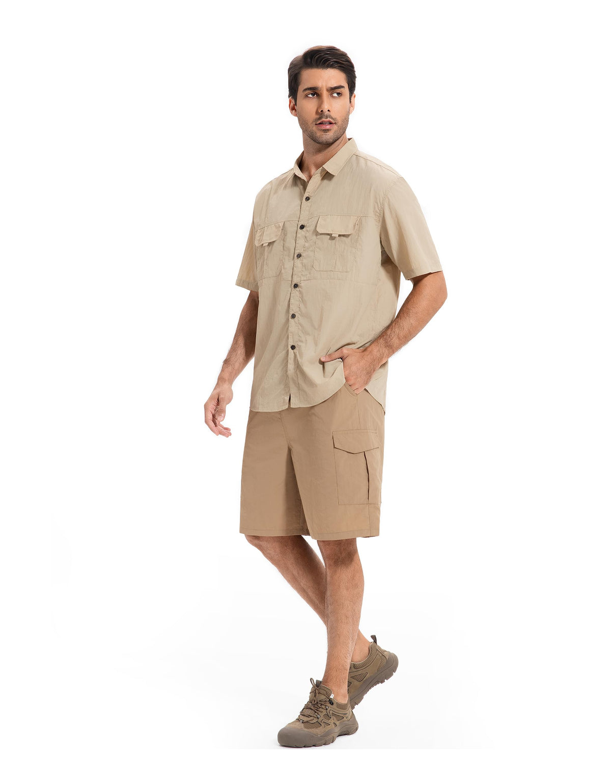 AMZSPORT Men's Quick-Dry Short Sleeve Button Shirt with Pockets