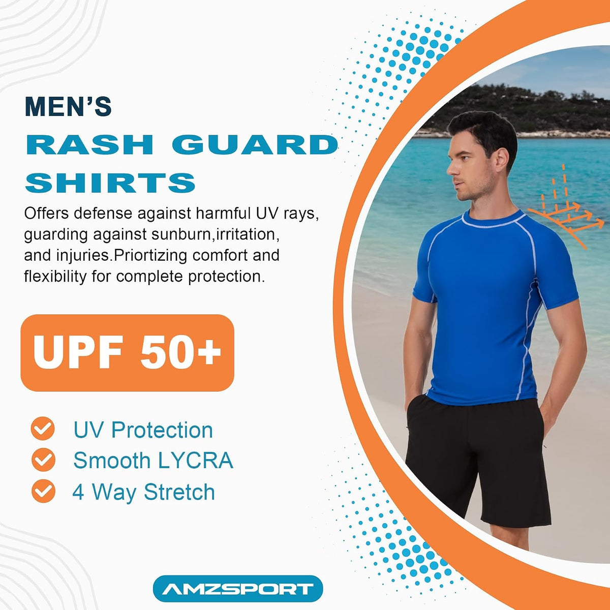 AMZSPORT Men's Rash Guard Shirt, UPF 50+ UV Protection